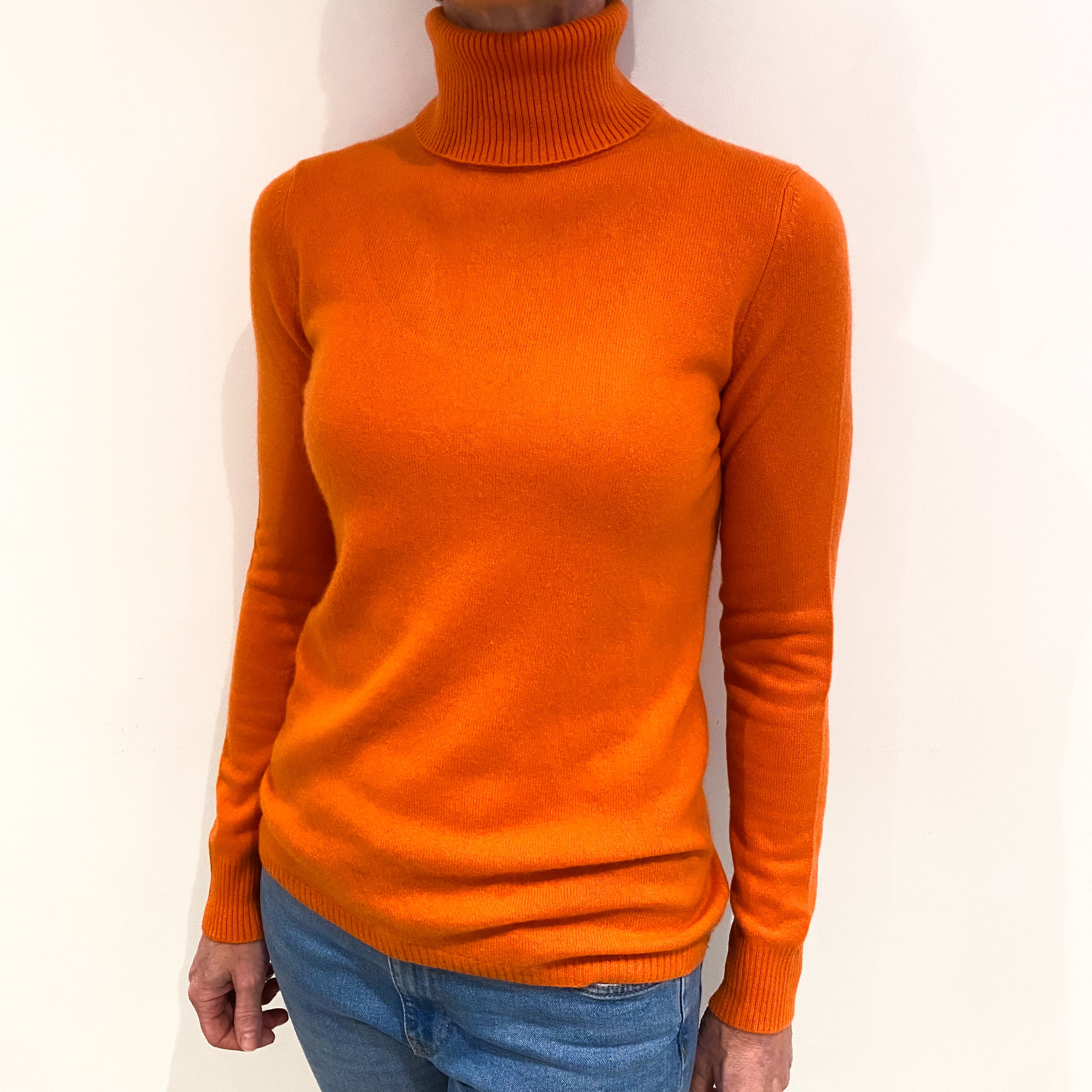 Tangerine Orange Cashmere Polo Neck Jumper Small