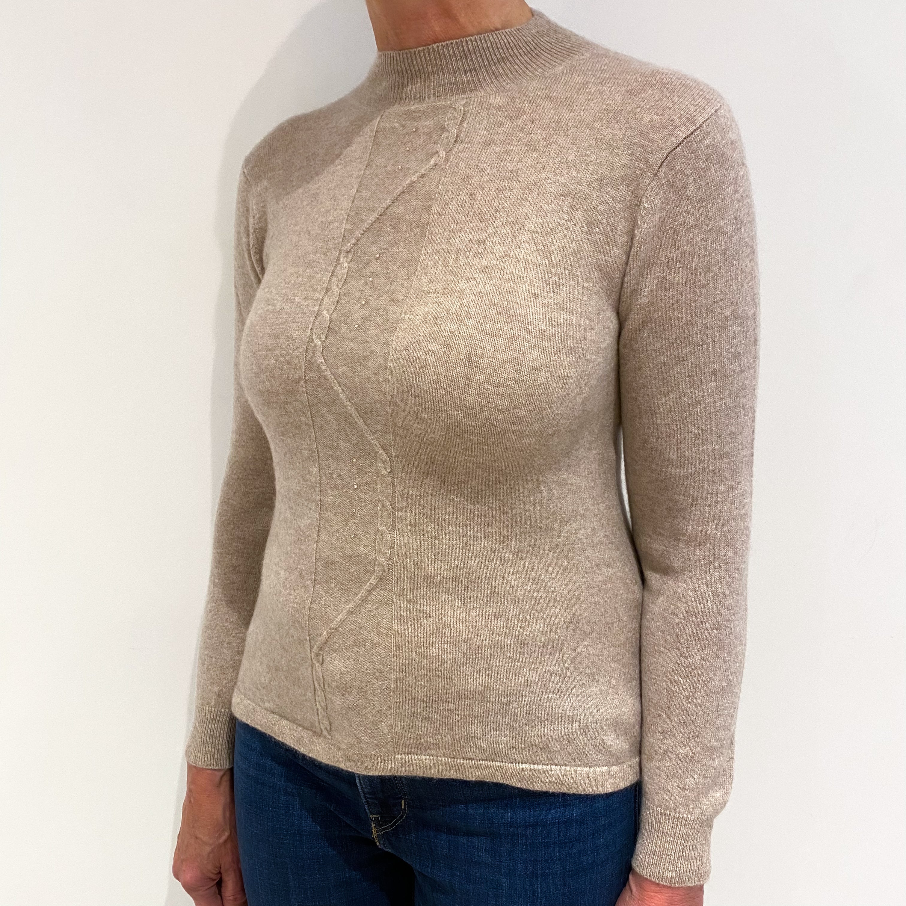 Buff Beige Cashmere Turtle Neck Jumper Medium