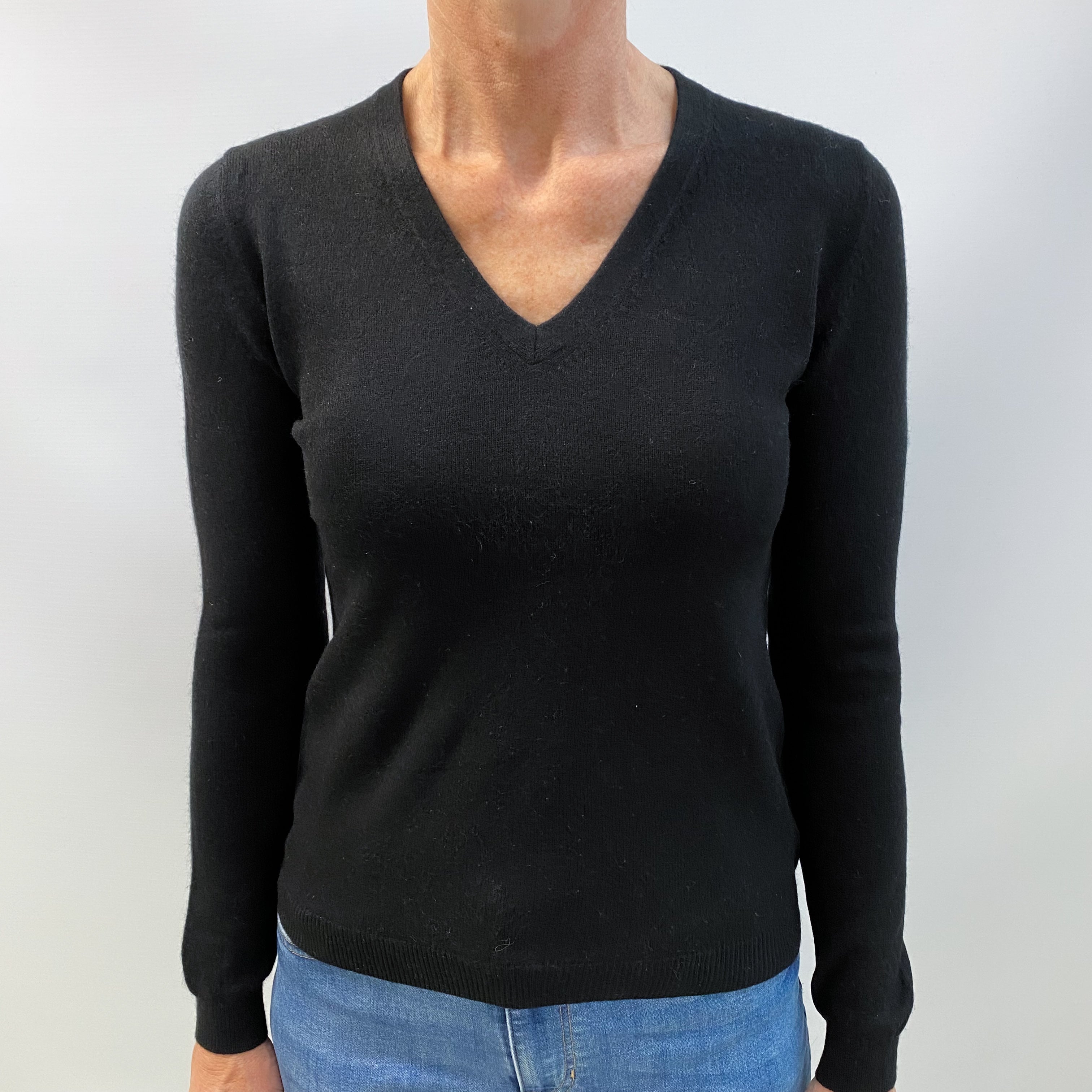 Black Cashmere V Neck Jumper Small