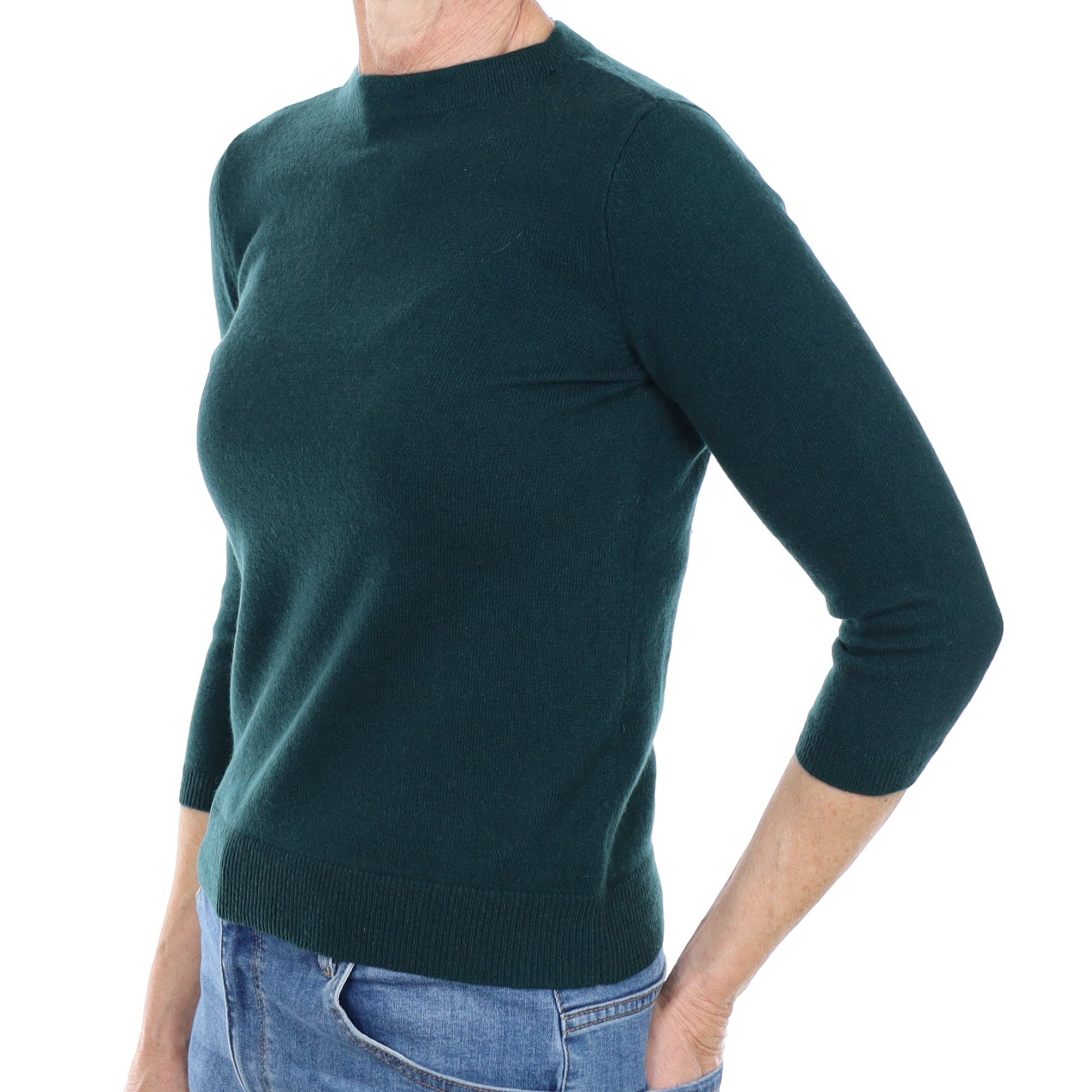 Bottle Green Cashmere Crew Neck Jumper Small