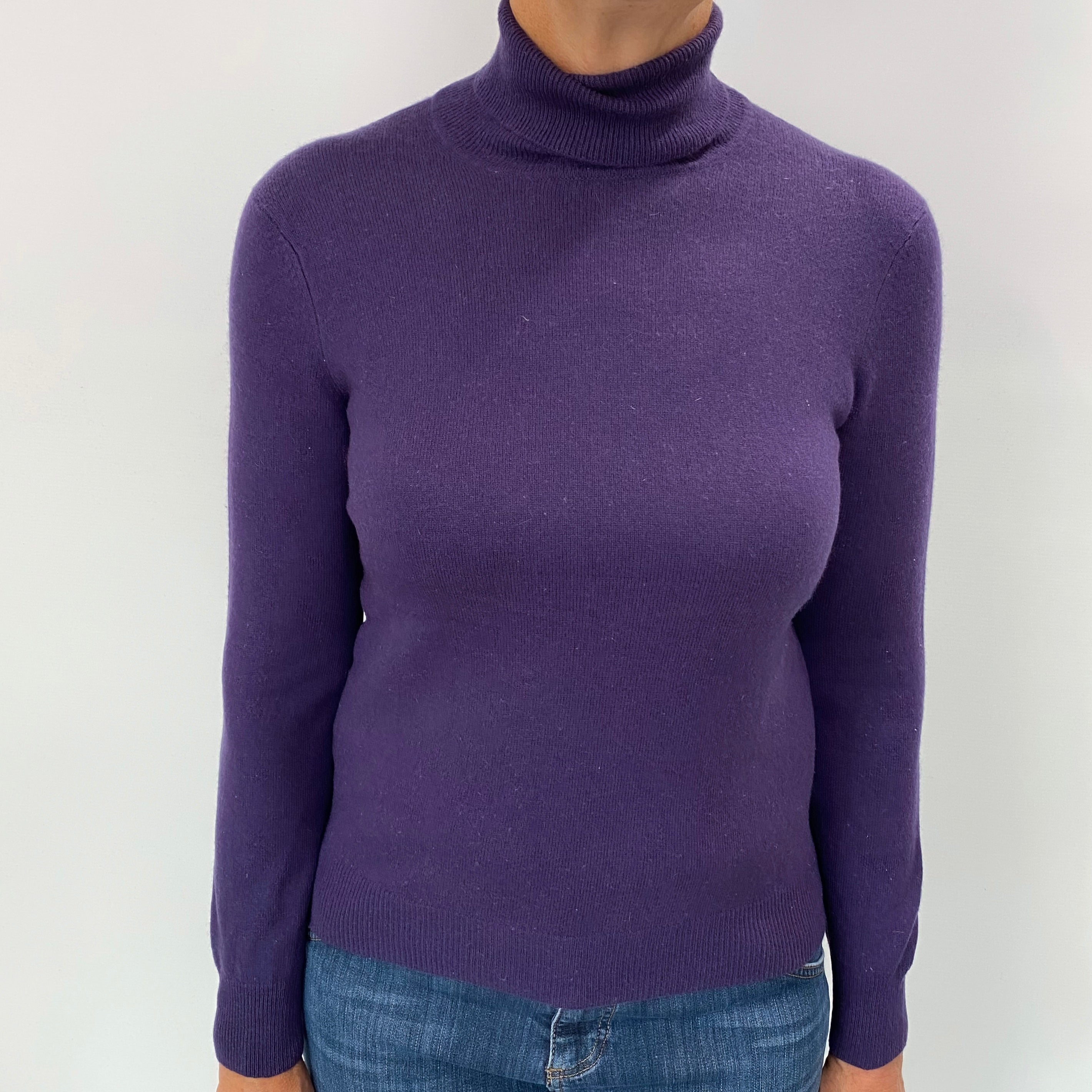 Grape Purple Cashmere Polo Neck Jumper Medium