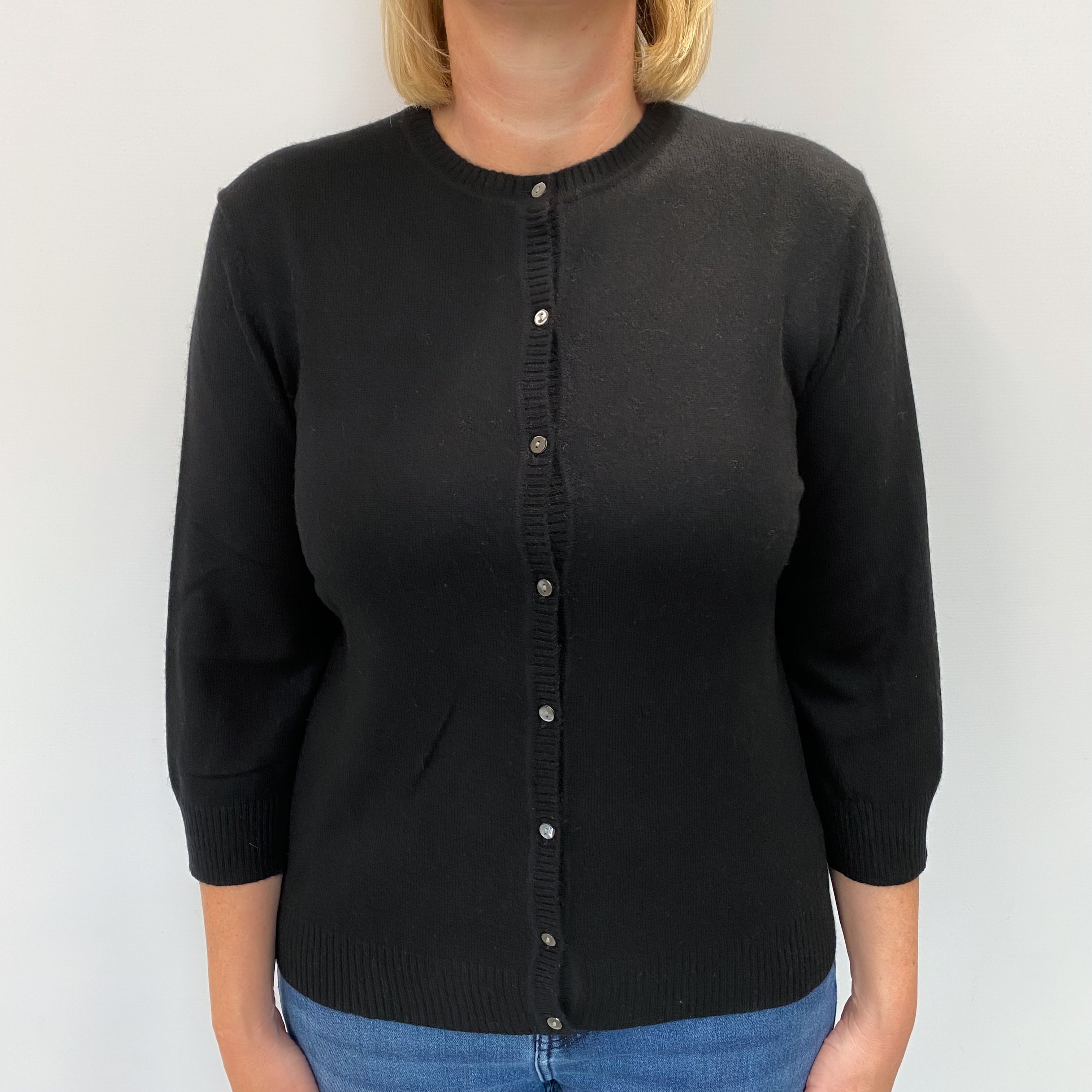 Black Cashmere Crew Neck Cardigan Large
