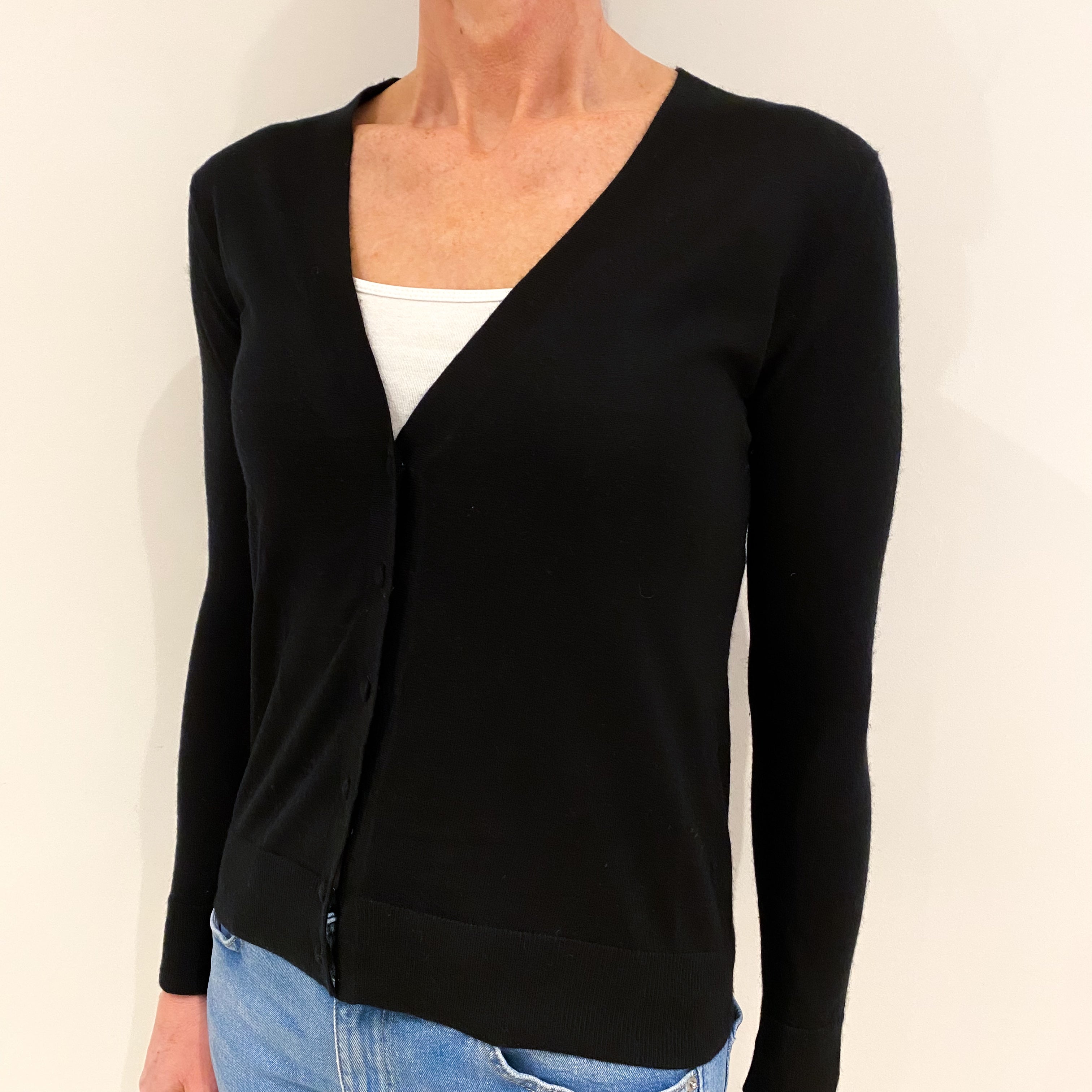 Joseph Black Fine Knit Cashmere V Neck Cardigan Small
