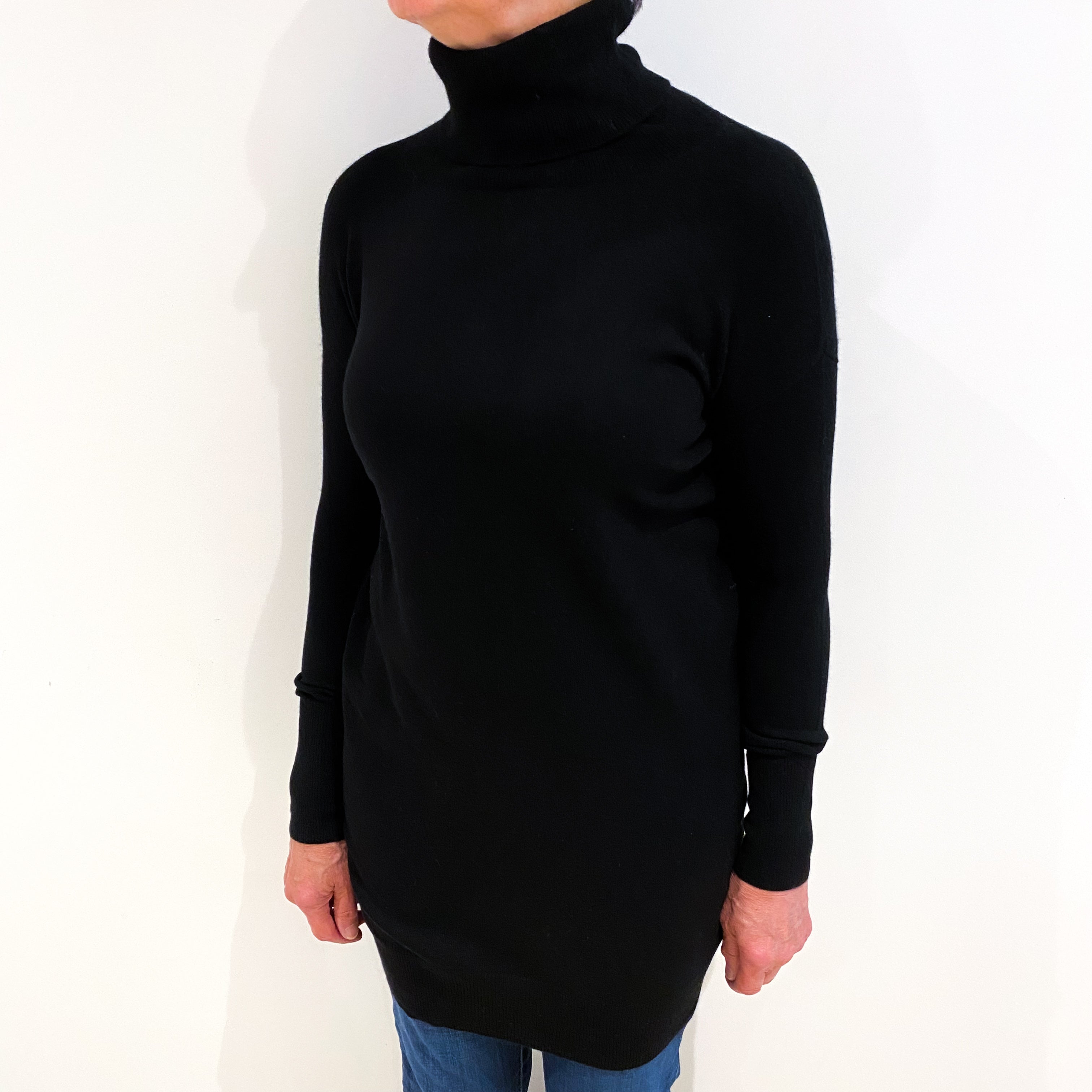 Black Cashmere Polo Neck Tunic Medium