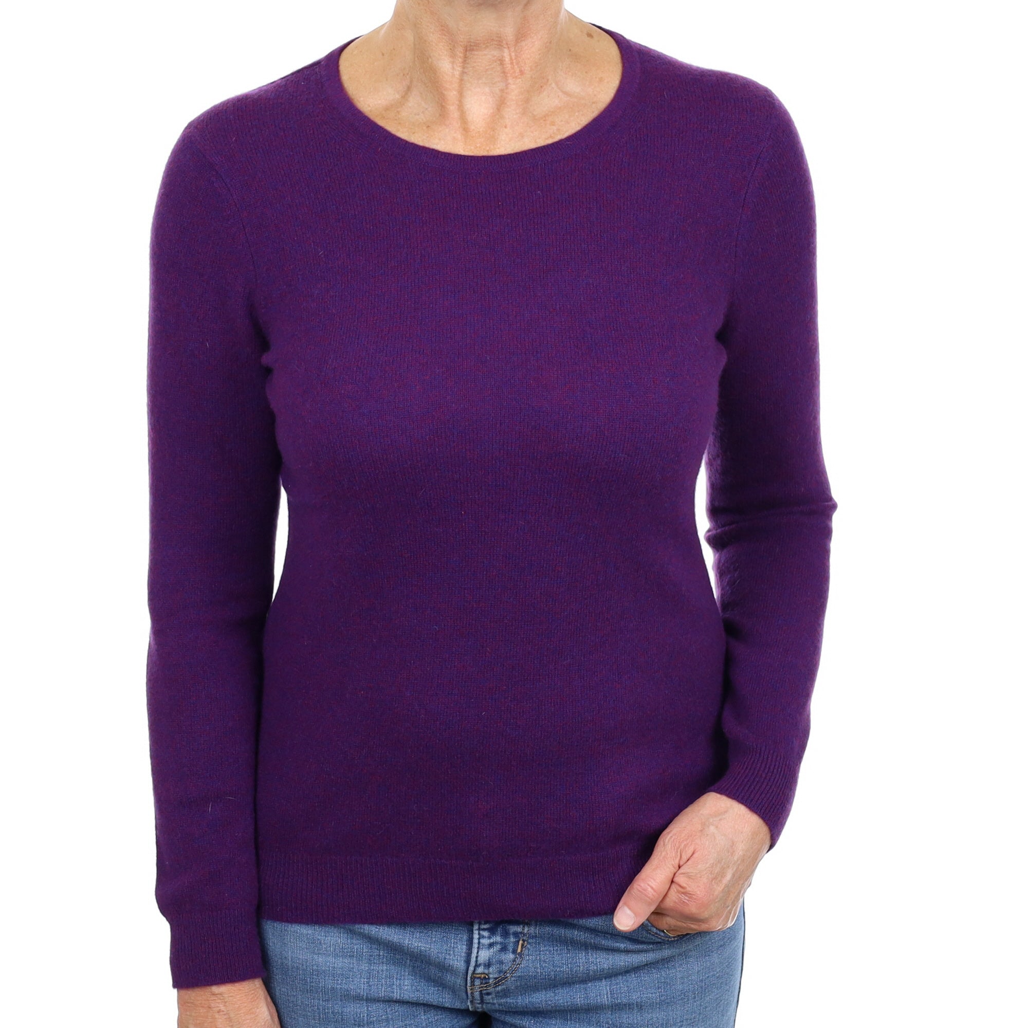 Plum Purple Marl Cashmere Crew Neck Jumper Medium