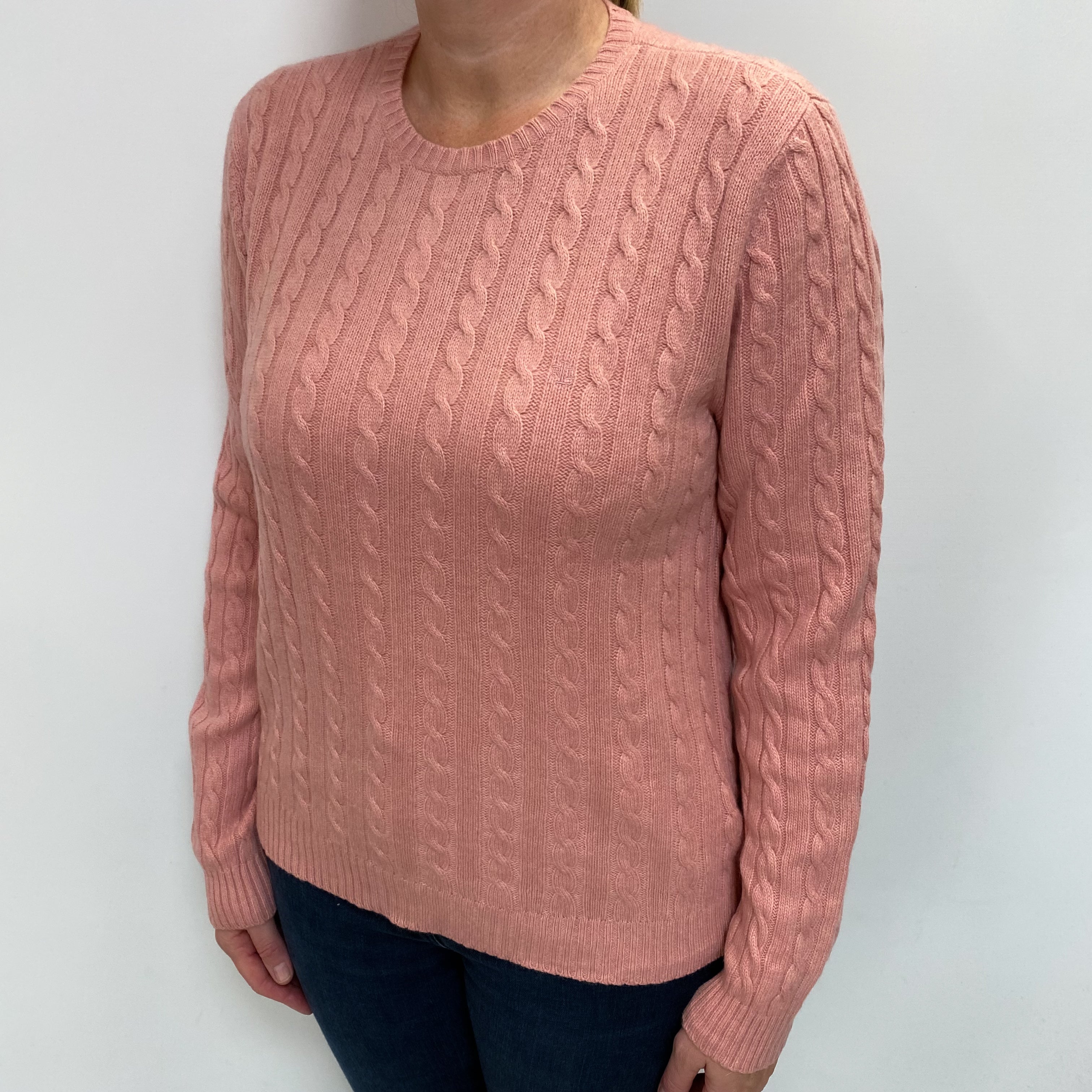 Ralph Lauren Blush Pink Cable Cashmere Crew Neck Jumper Large