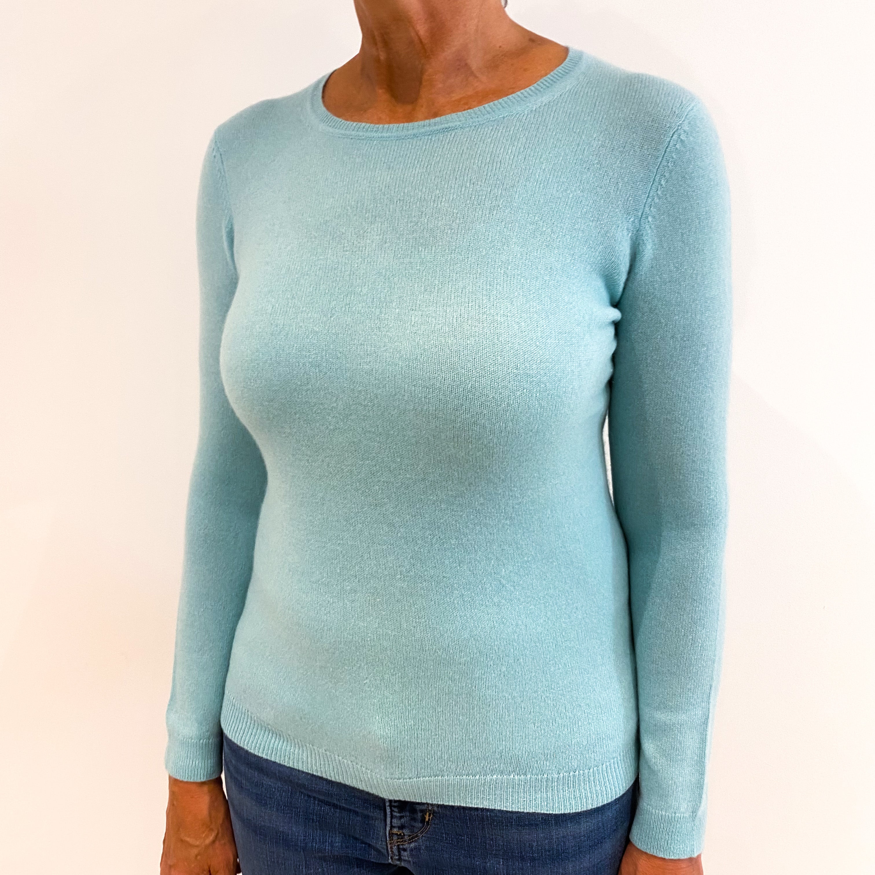 Aqua Blue Cashmere Crew Neck Jumper Medium