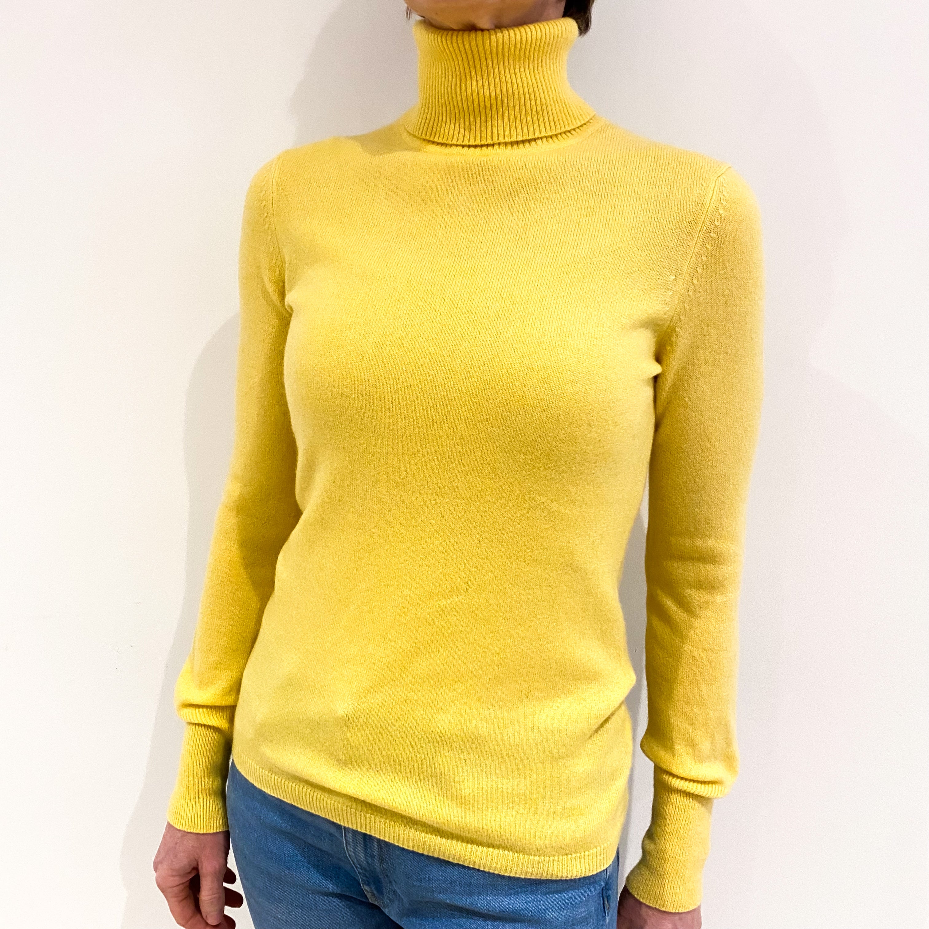 Sunshine Yellow Cashmere Polo Neck Jumper Small