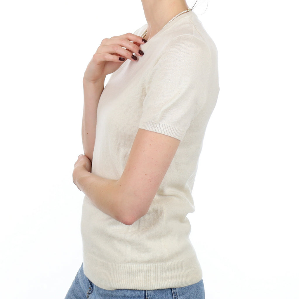 Ivory Cashmere Short Sleeve Crew Neck Jumper Small