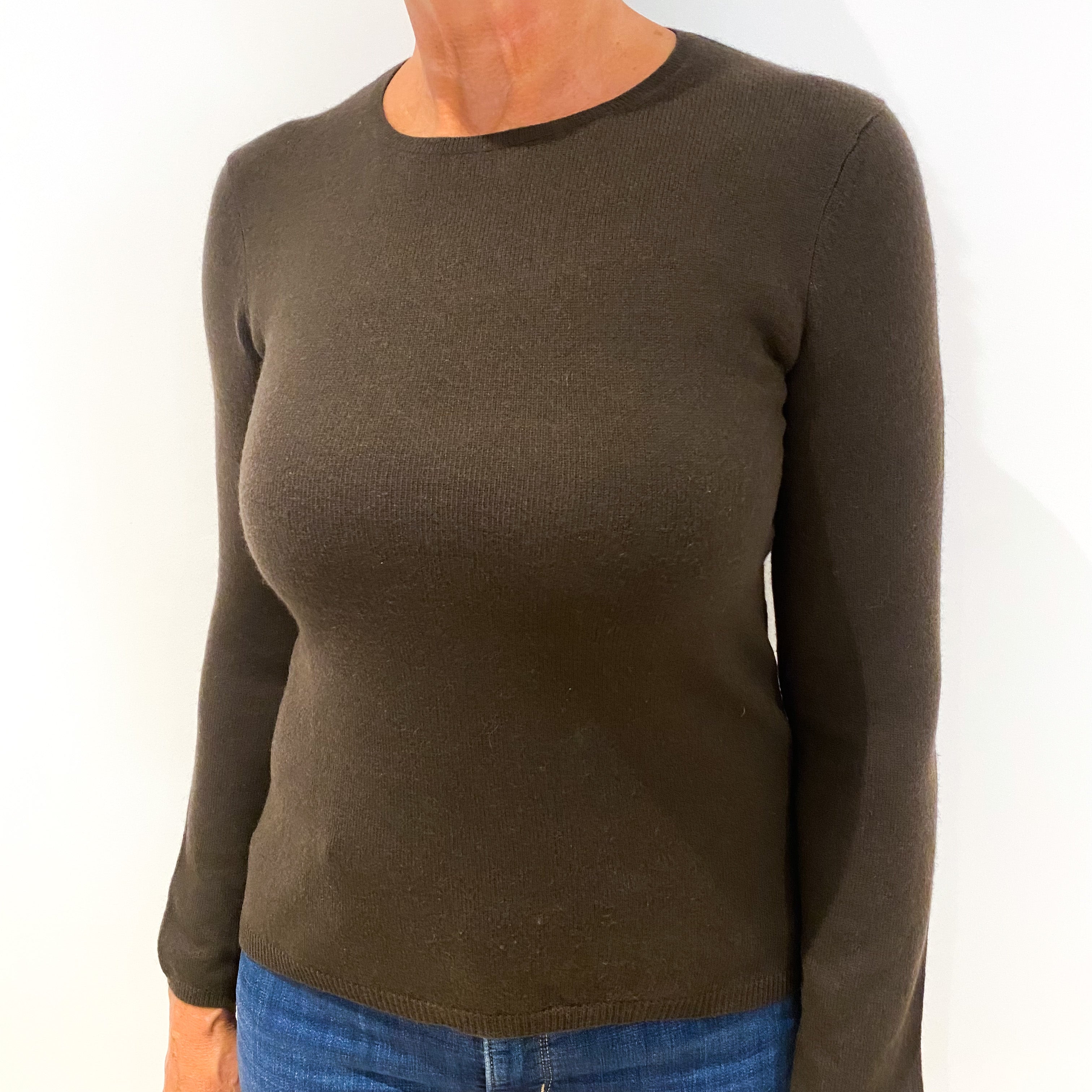 Chocolate Brown Cashmere Crew Neck Jumper Medium