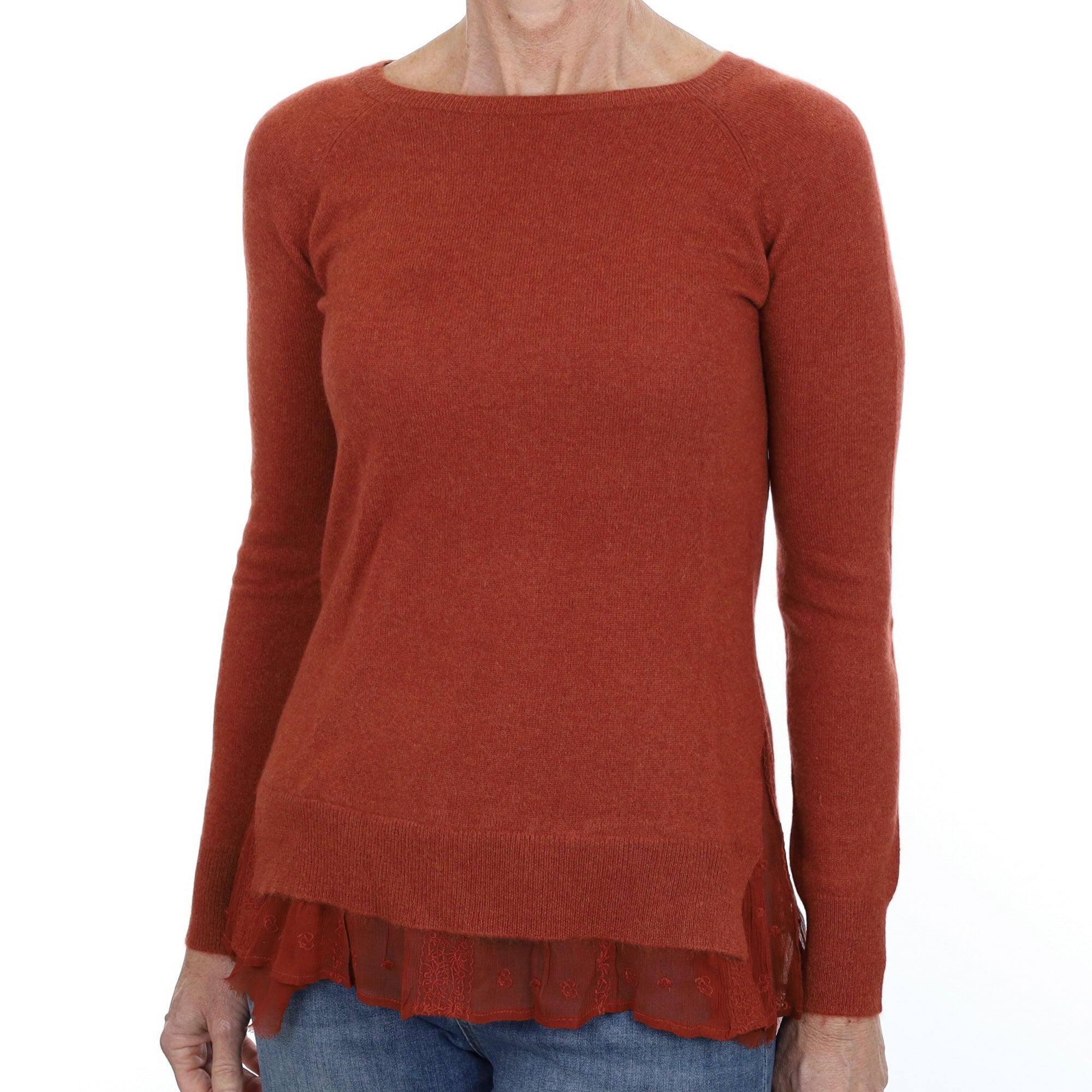 Rust Orange Cashmere Crew Neck Jumper Small