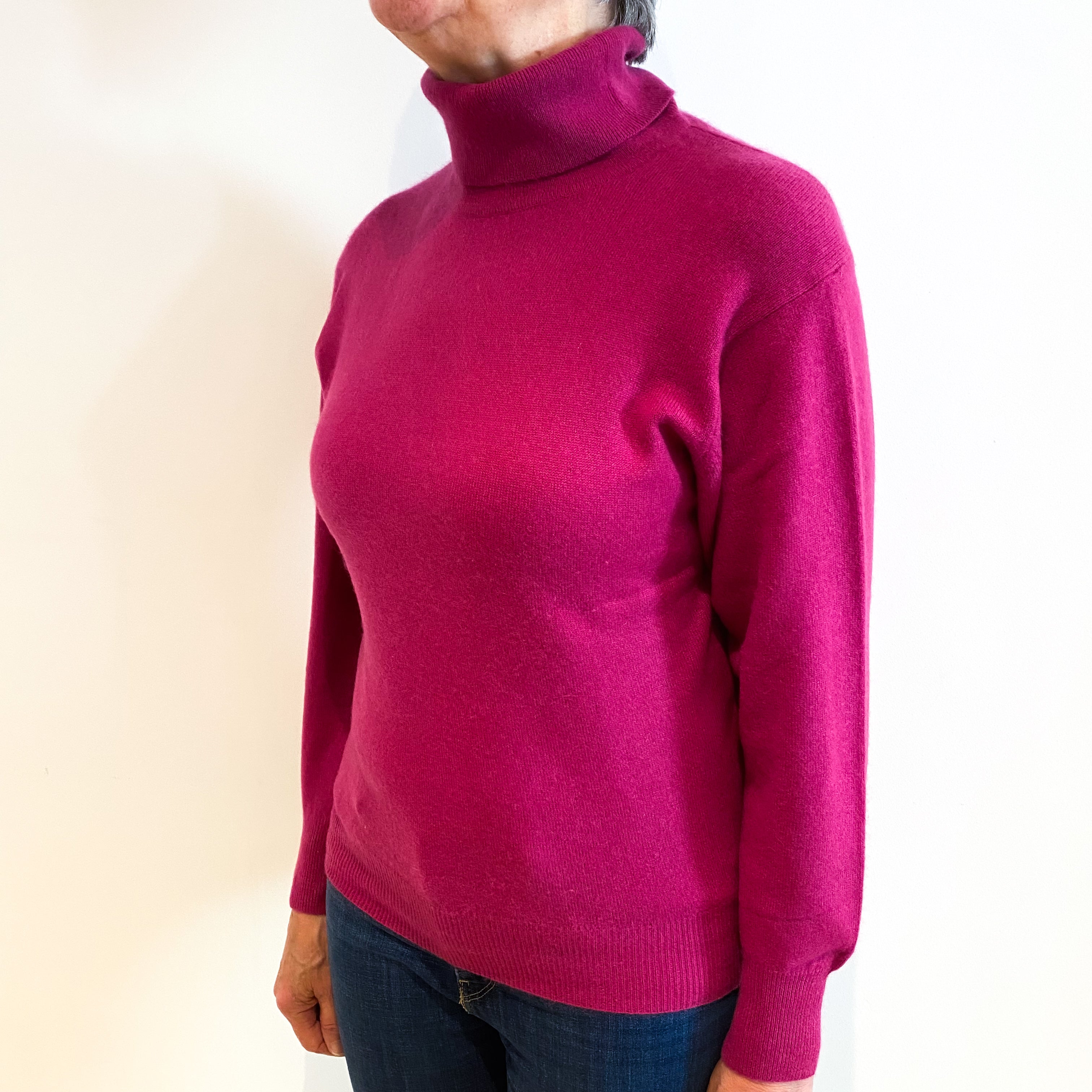 Magenta Pink Cashmere Polo Neck Jumper Medium
