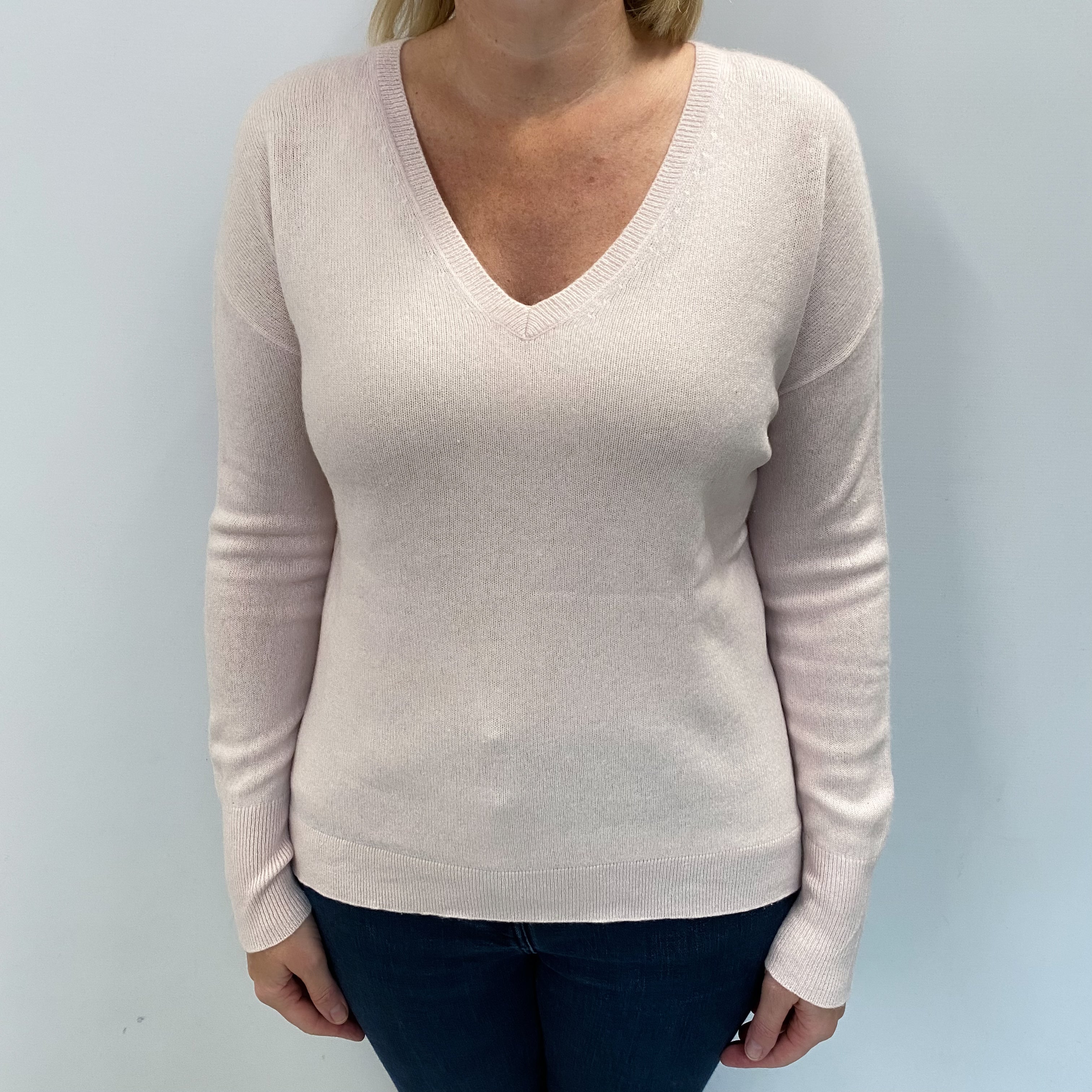 Ice Pink Cashmere V Neck Jumper Large