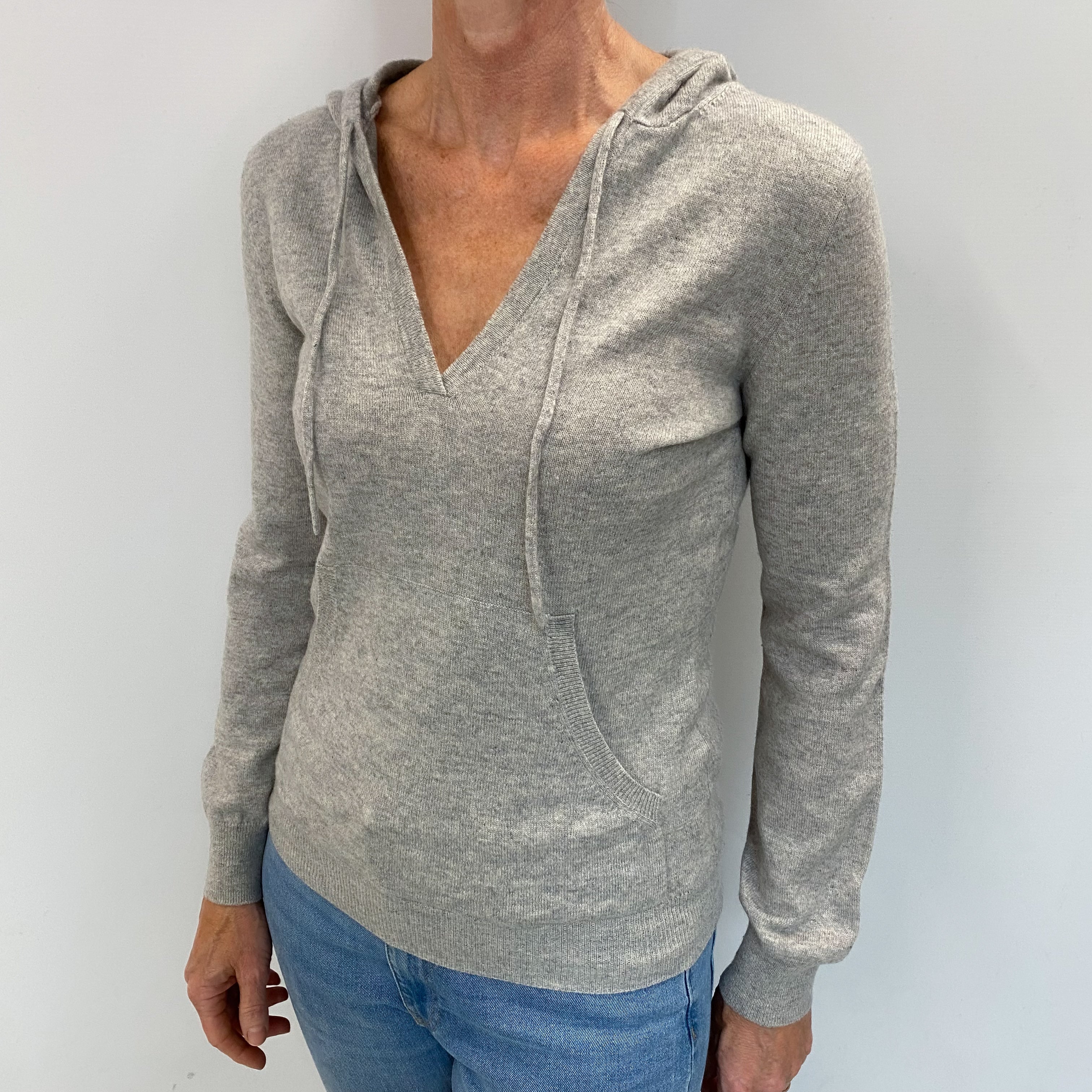 Smoke Grey Cashmere V Neck Hoodie Small