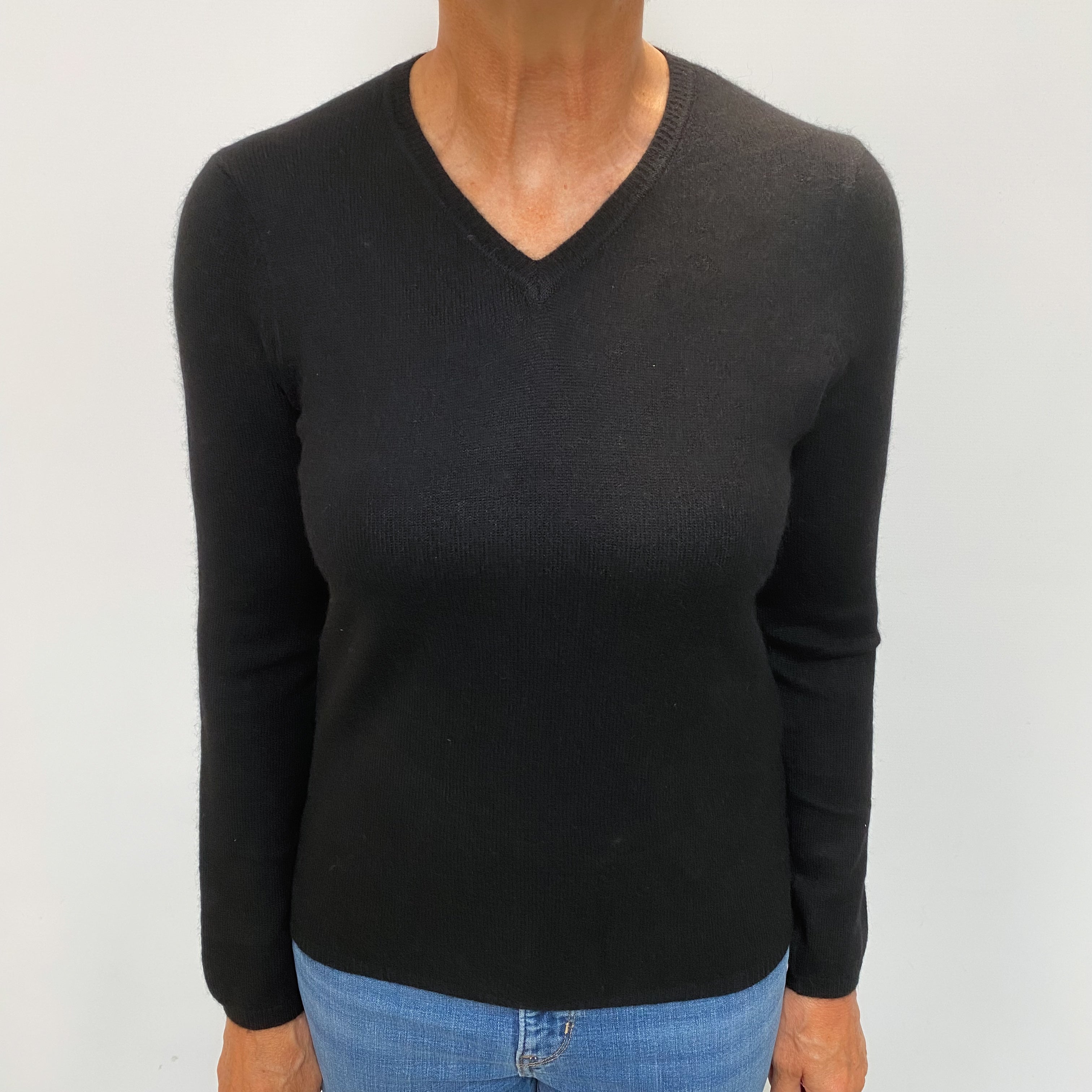Black Cashmere V Neck Jumper Medium