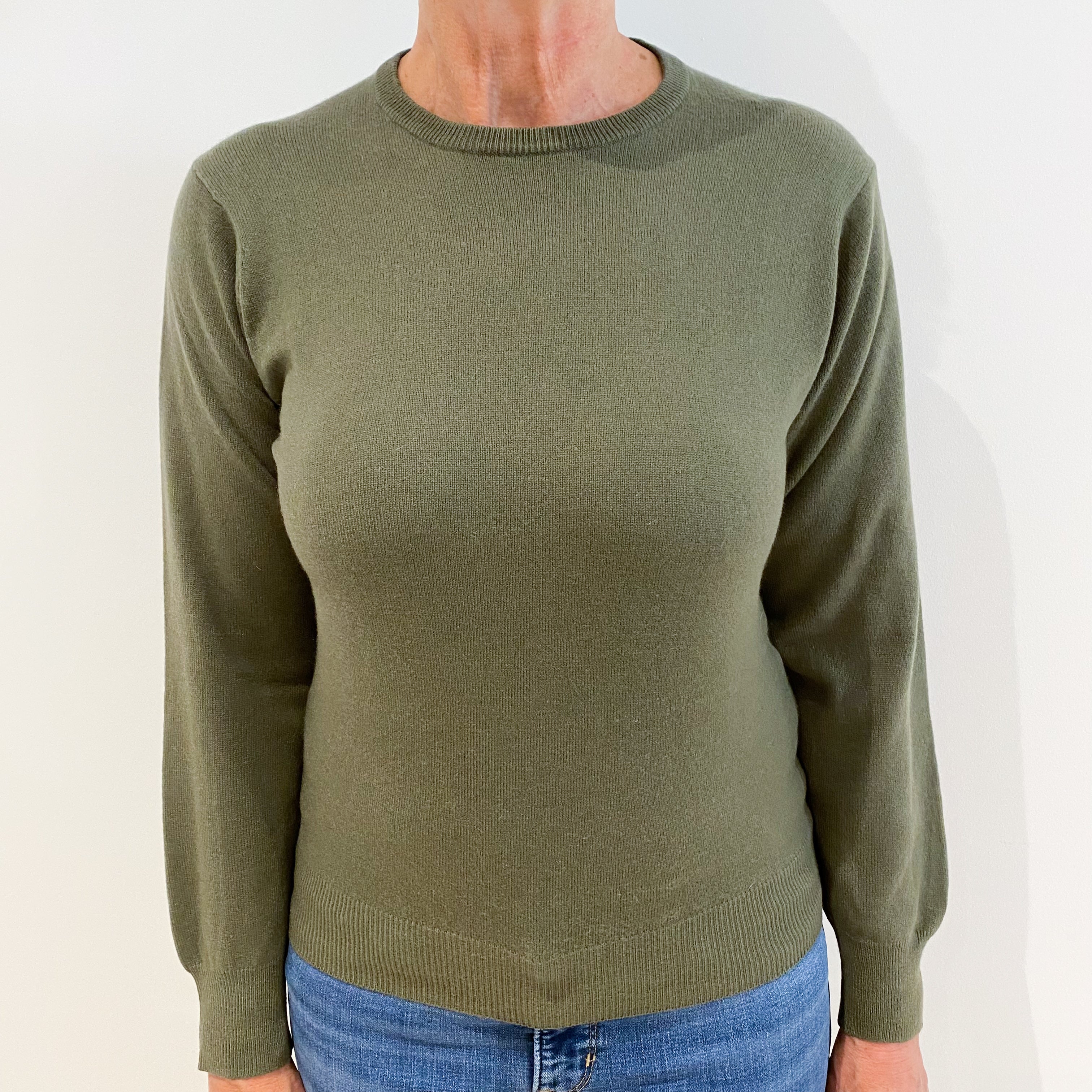 Khaki Green Cashmere Crew Neck Jumper Medium