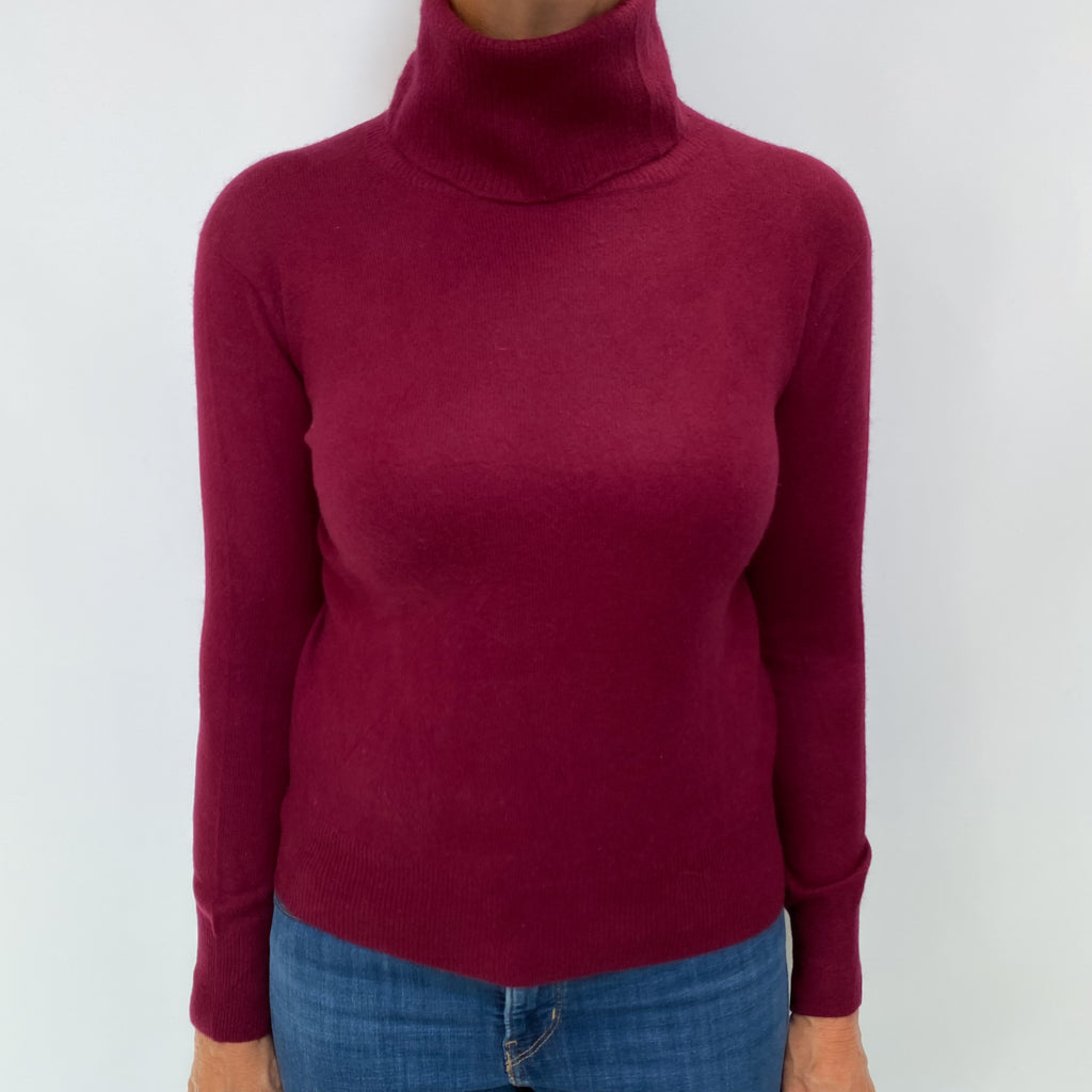 Burgundy Red Cashmere Funnel Neck Jumper Medium