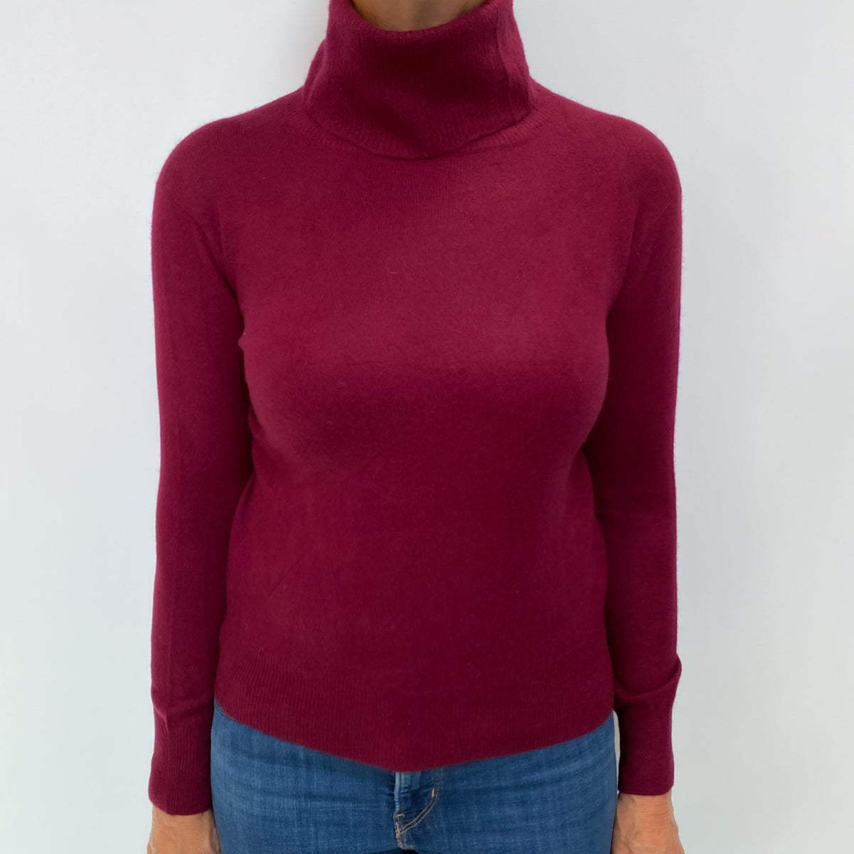 Burgundy Red Cashmere Funnel Neck Jumper Medium