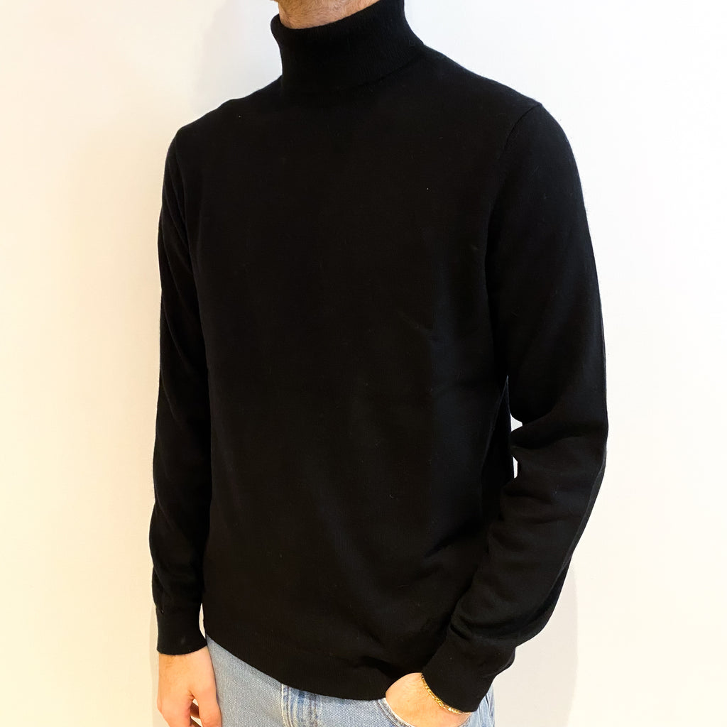 Men's Theory Black Cashmere Polo Neck Jumper Large