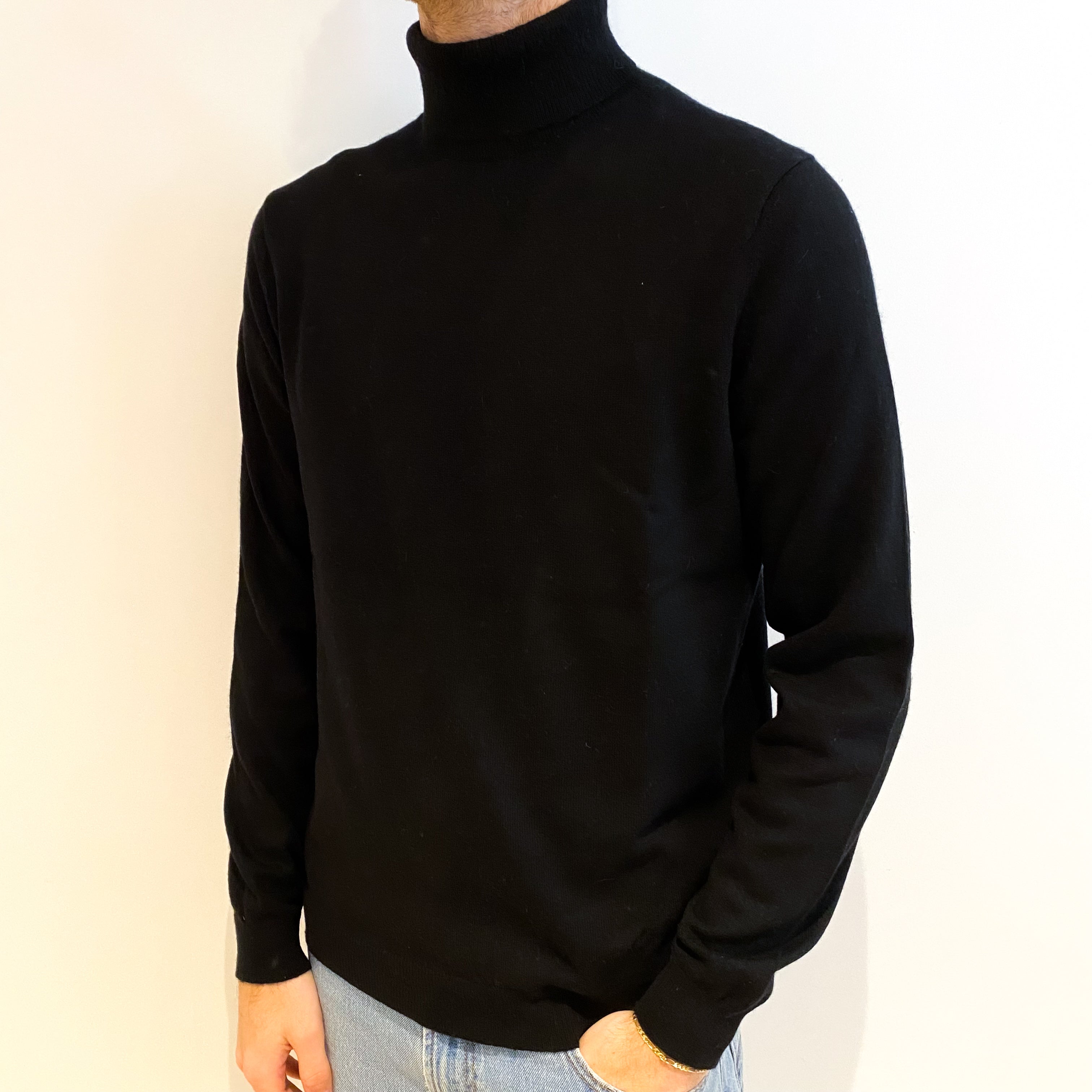 Men's Theory Black Cashmere Polo Neck Jumper Large