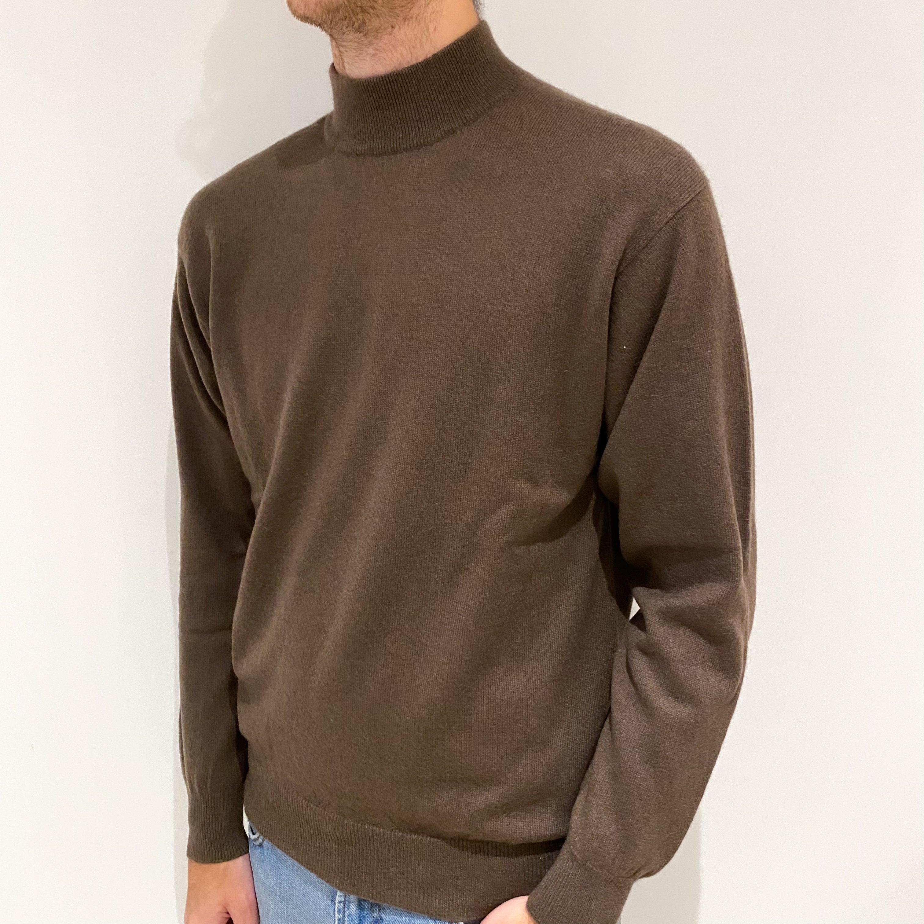 Men's Donkey Brown Cashmere Turtle Neck Jumper Large