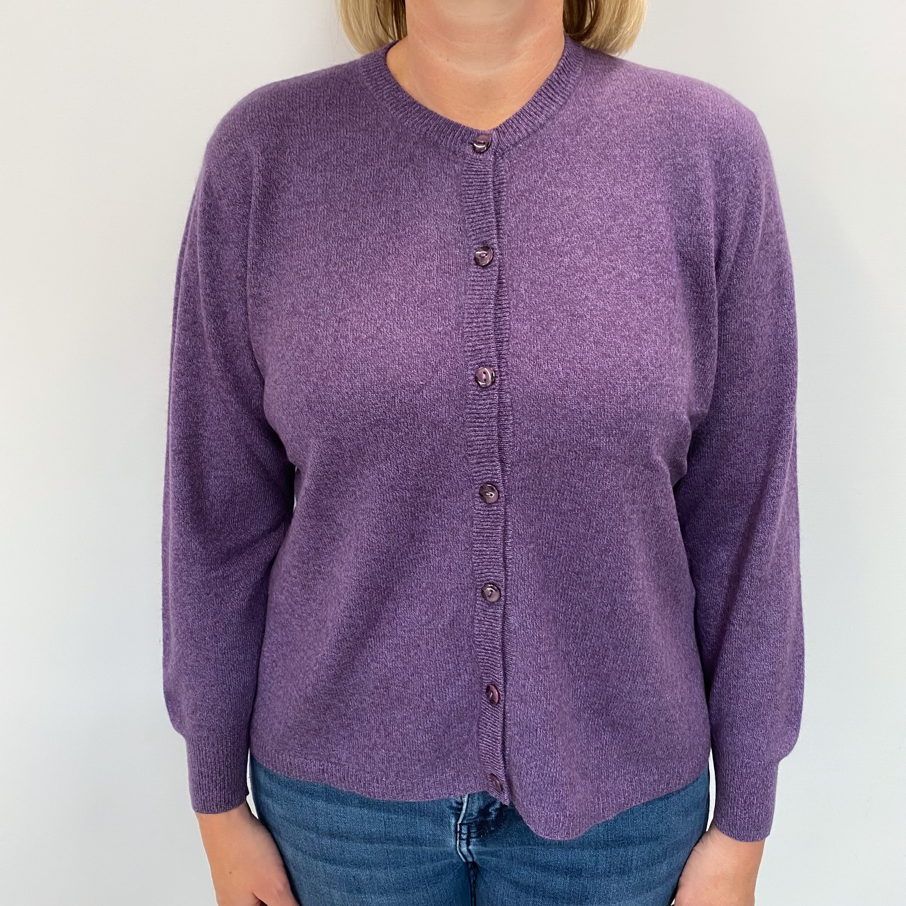 Amethyst Purple Marl Cashmere Crew Neck Cardigan Large