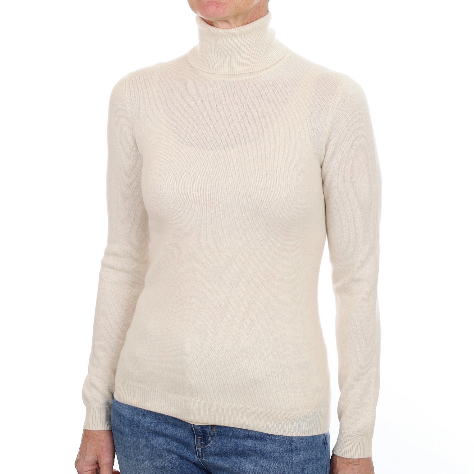 Vanilla Cream Cashmere Polo Neck Jumper Small