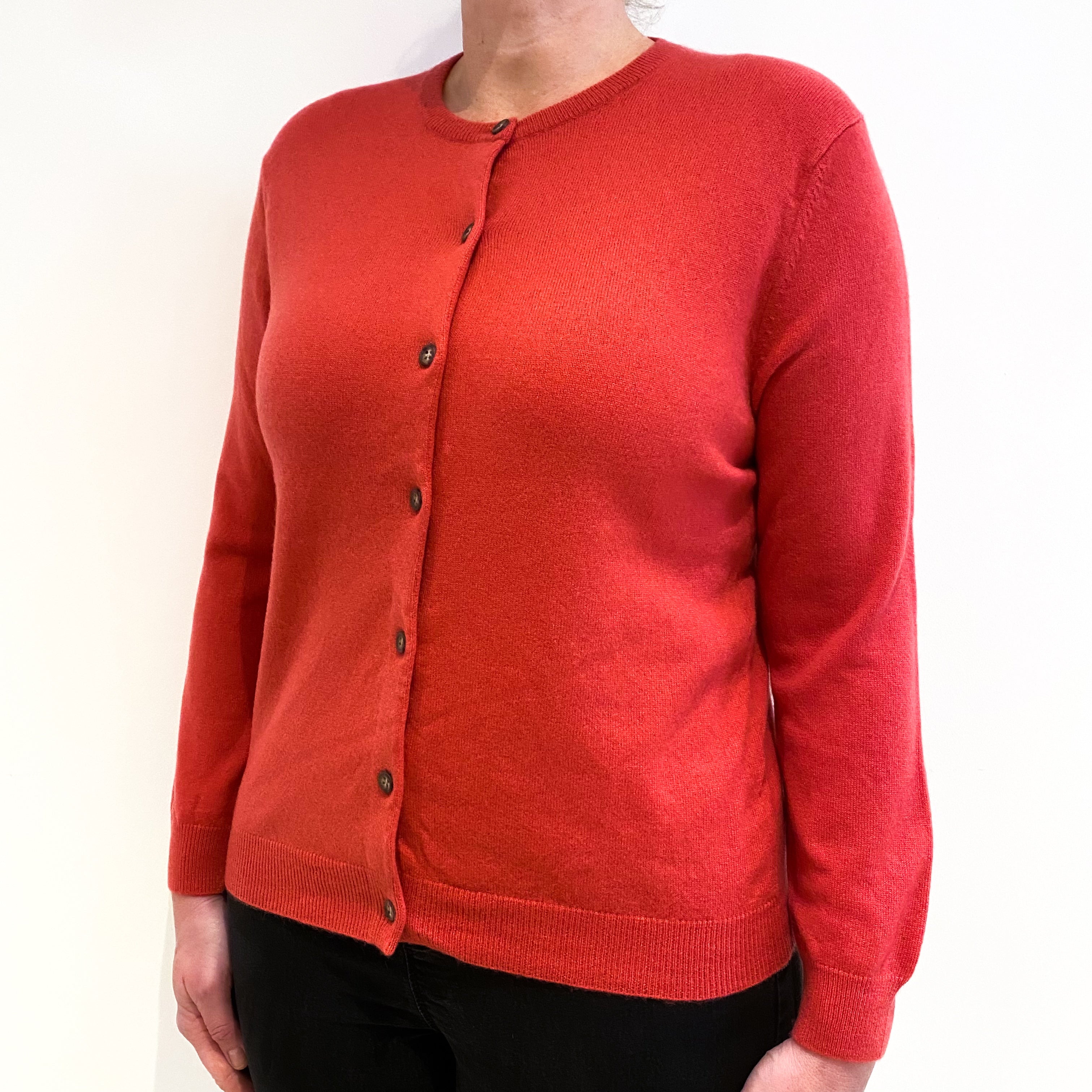Cranberry Pink Cashmere Crew Neck Cardigan Large