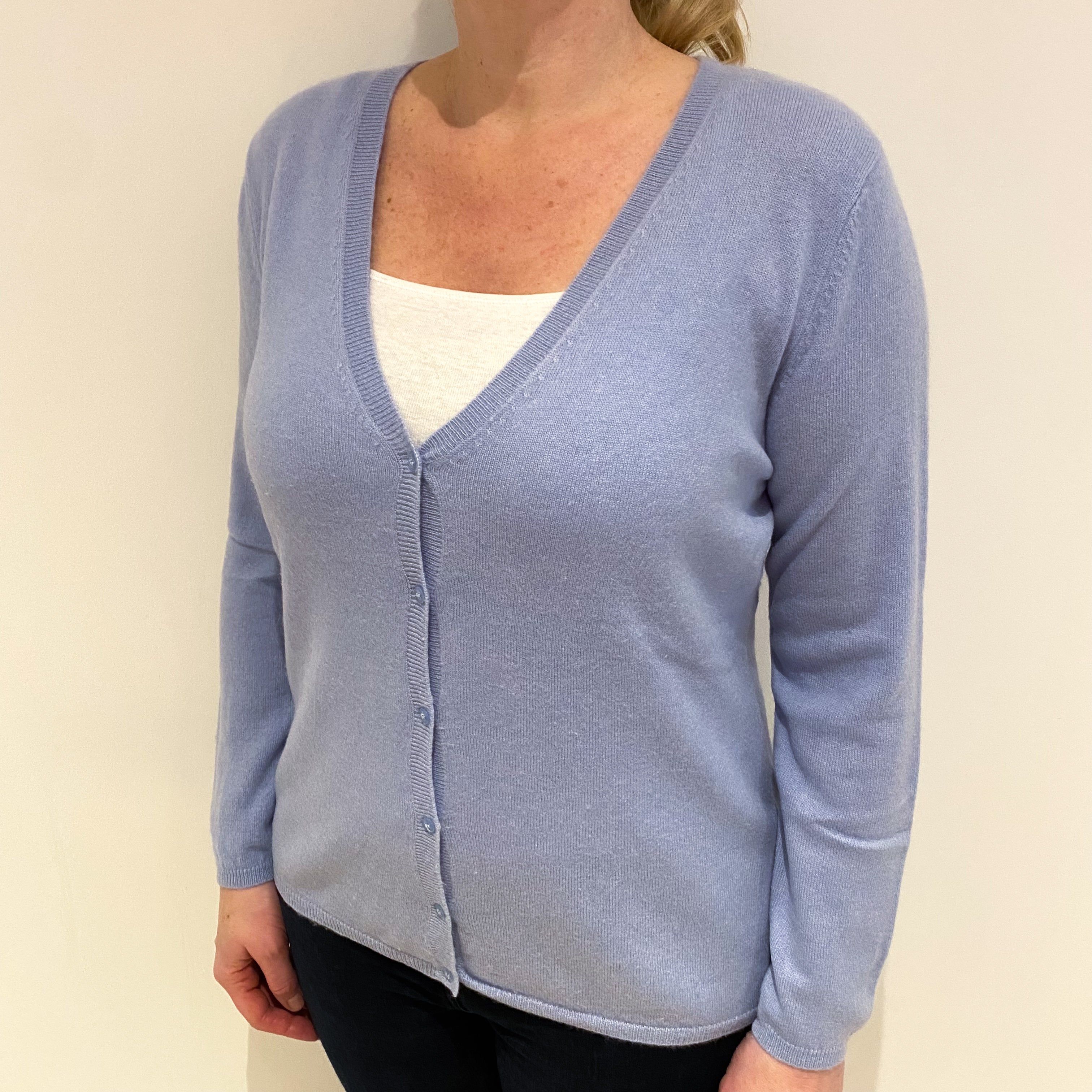 Pale Blue Cashmere V Neck Cardigan Large