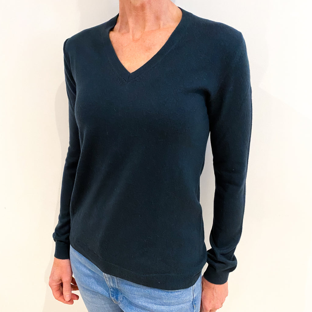 Dark Forest Green Cashmere V Neck Jumper Small