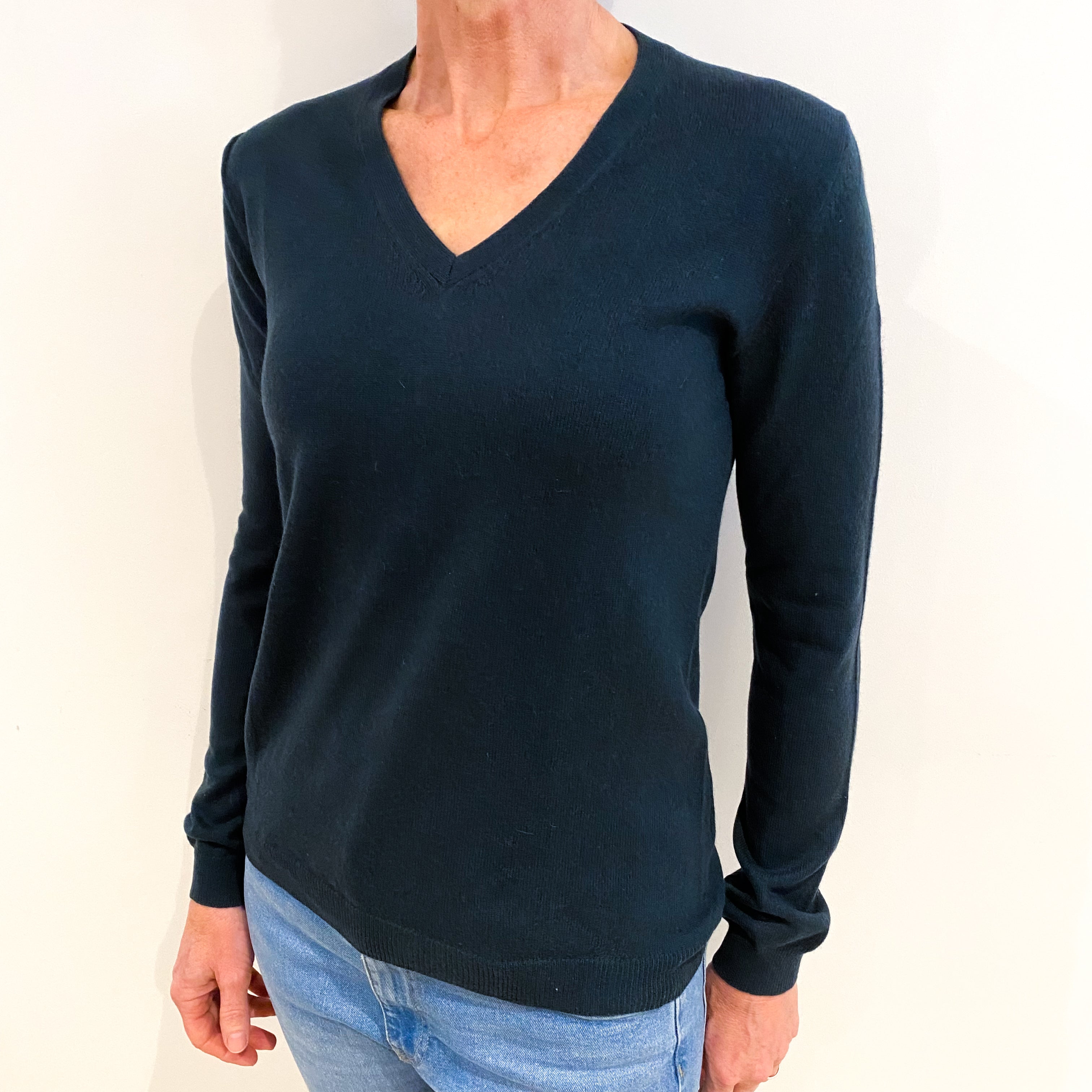 Dark Forest Green Cashmere V Neck Jumper Small
