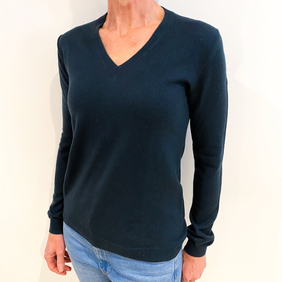 Dark Forest Green Cashmere V Neck Jumper Small