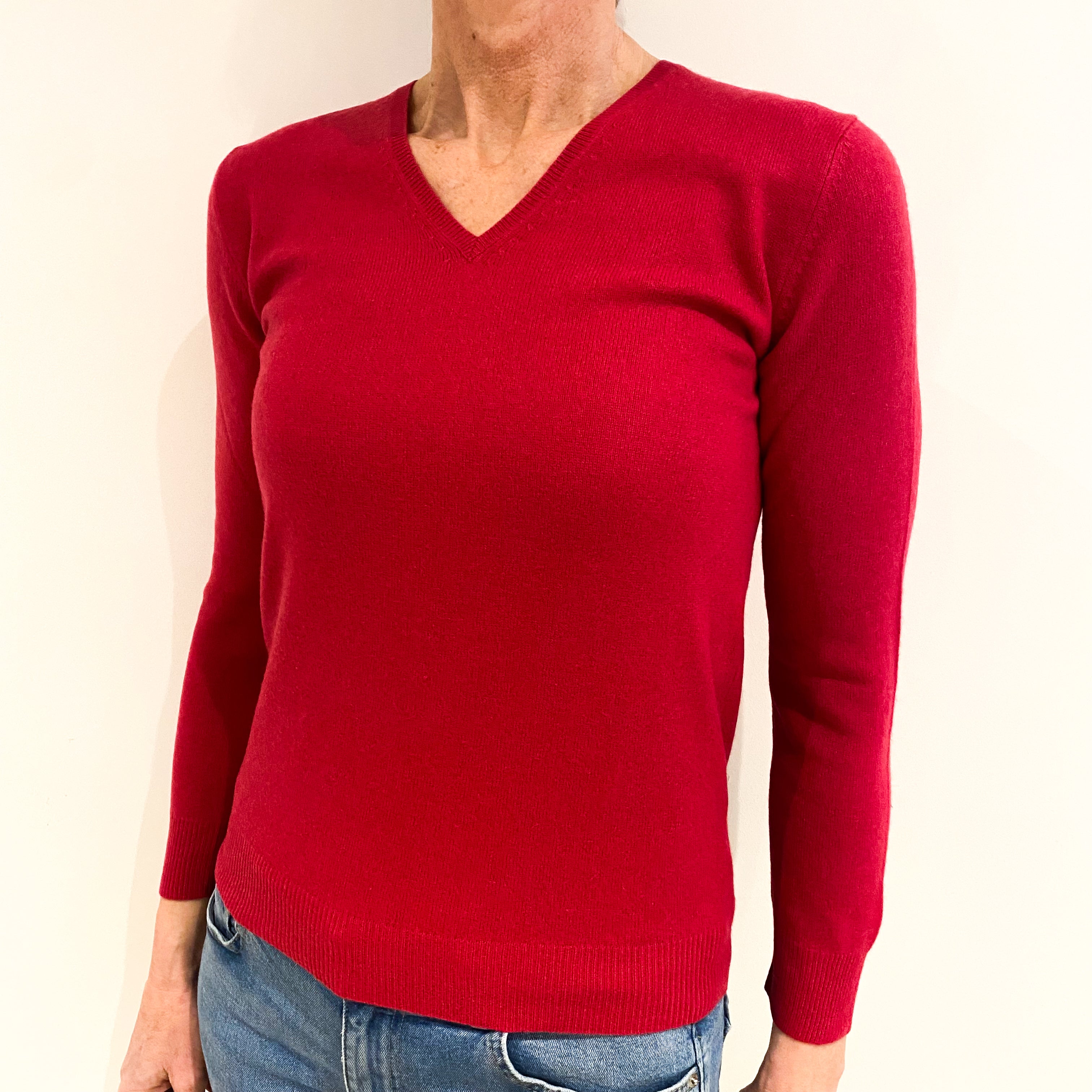 Cherry Pink Cashmere V Neck Jumper Small