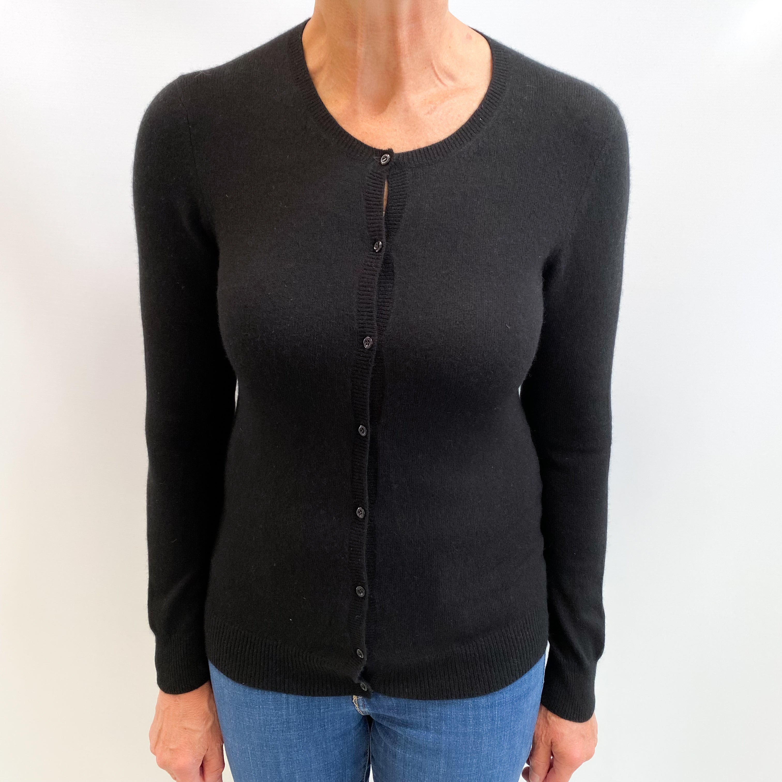 Black Cashmere Crew Neck Cardigan Medium