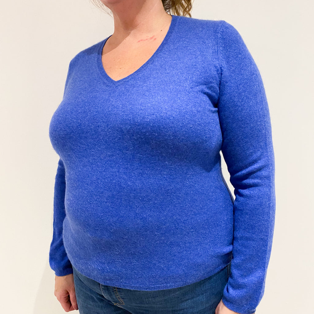 Azure Blue Cashmere V-Neck Jumper Extra Large
