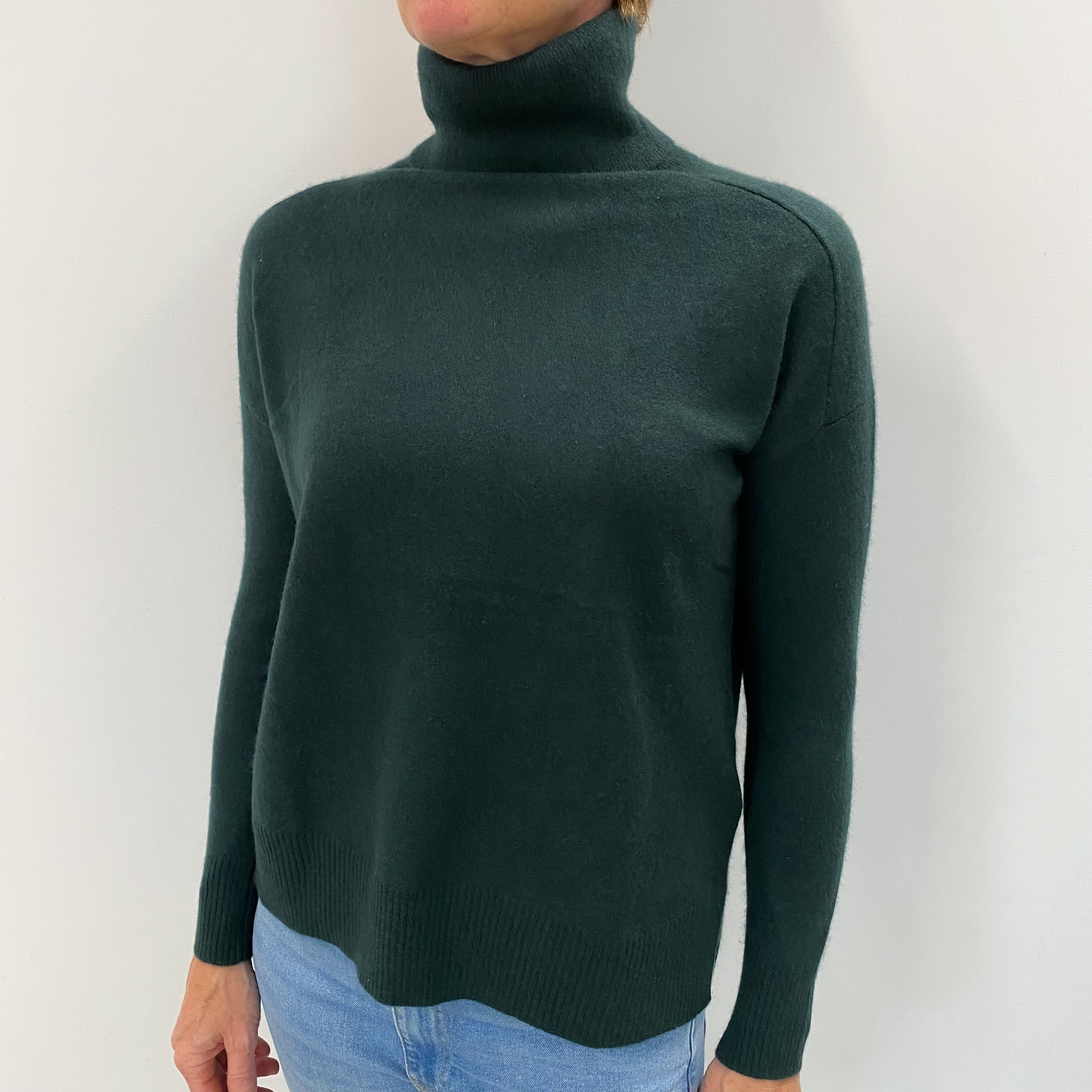 Bottle Green Cashmere Polo Neck Jumper Small