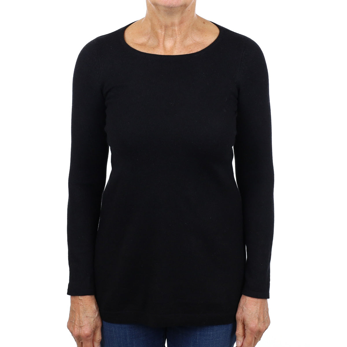 Black and Charcoal Cashmere A Line Crew Neck Jumper Medium