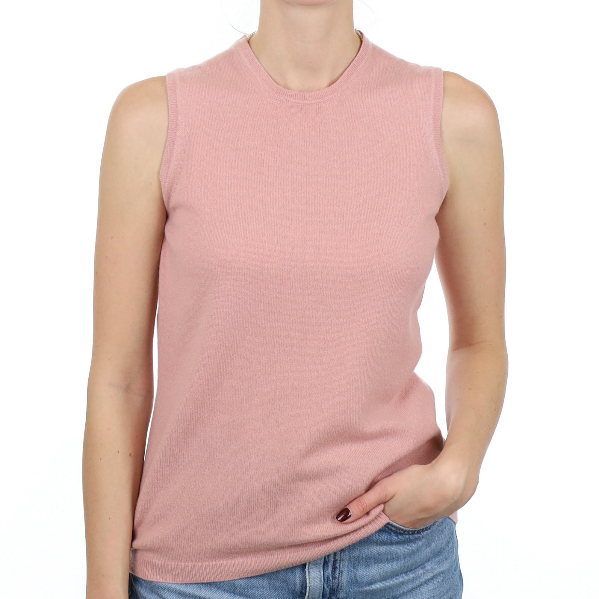 Calamine Pink Cashmere Crew Neck Tank Top Small