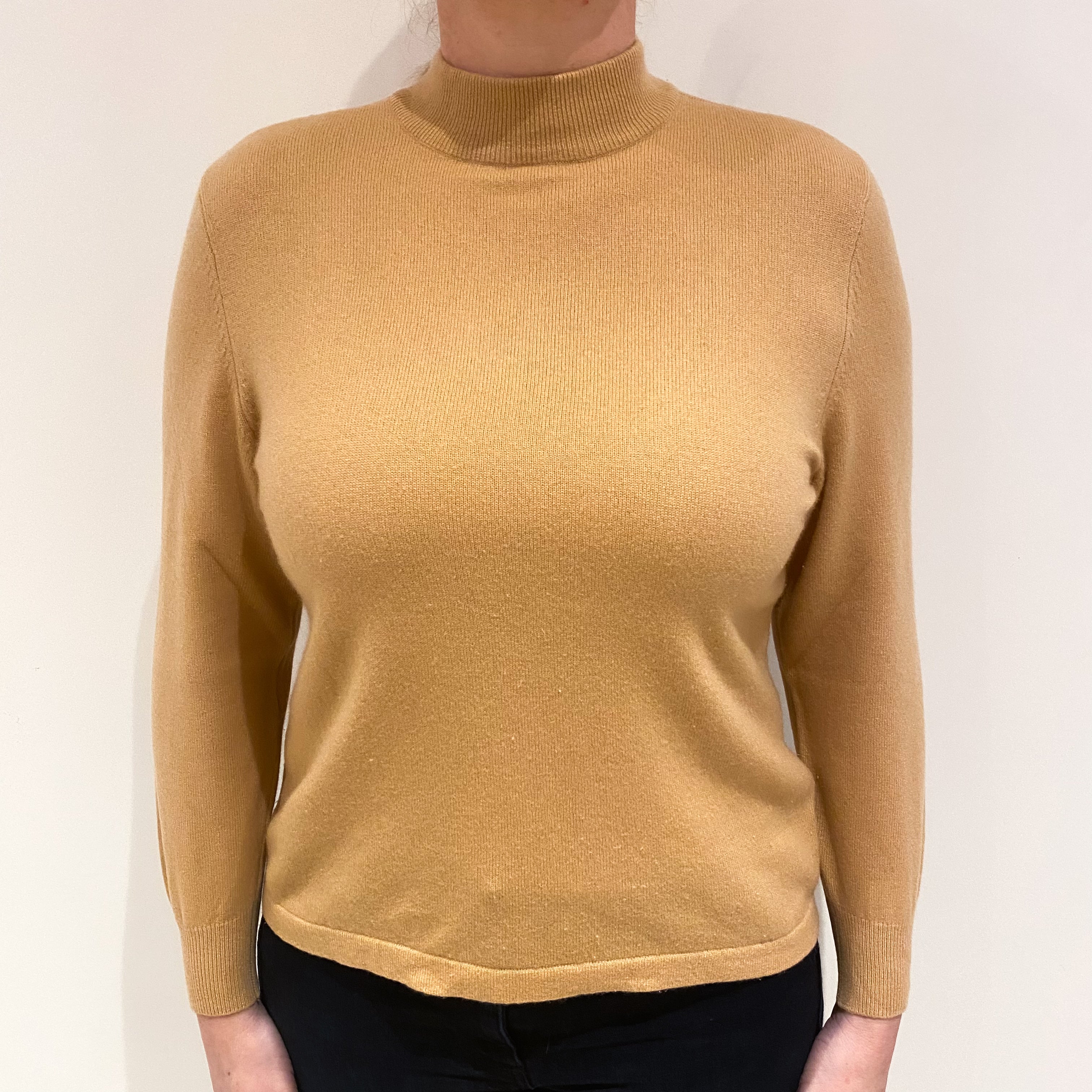 Honey Beige Cashmere Turtle Neck Jumper Large