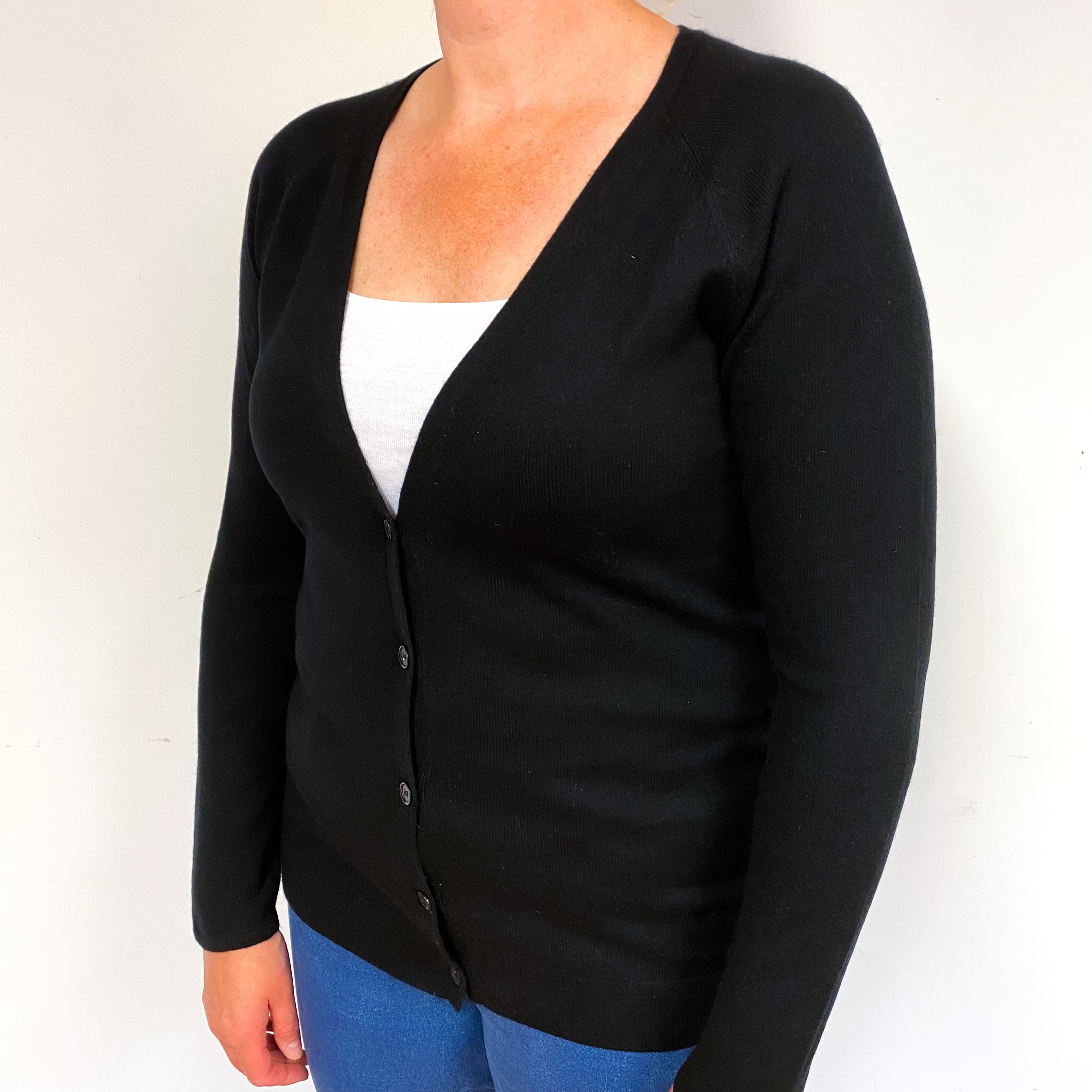 Black Cashmere Low V-Neck Cardigan Large