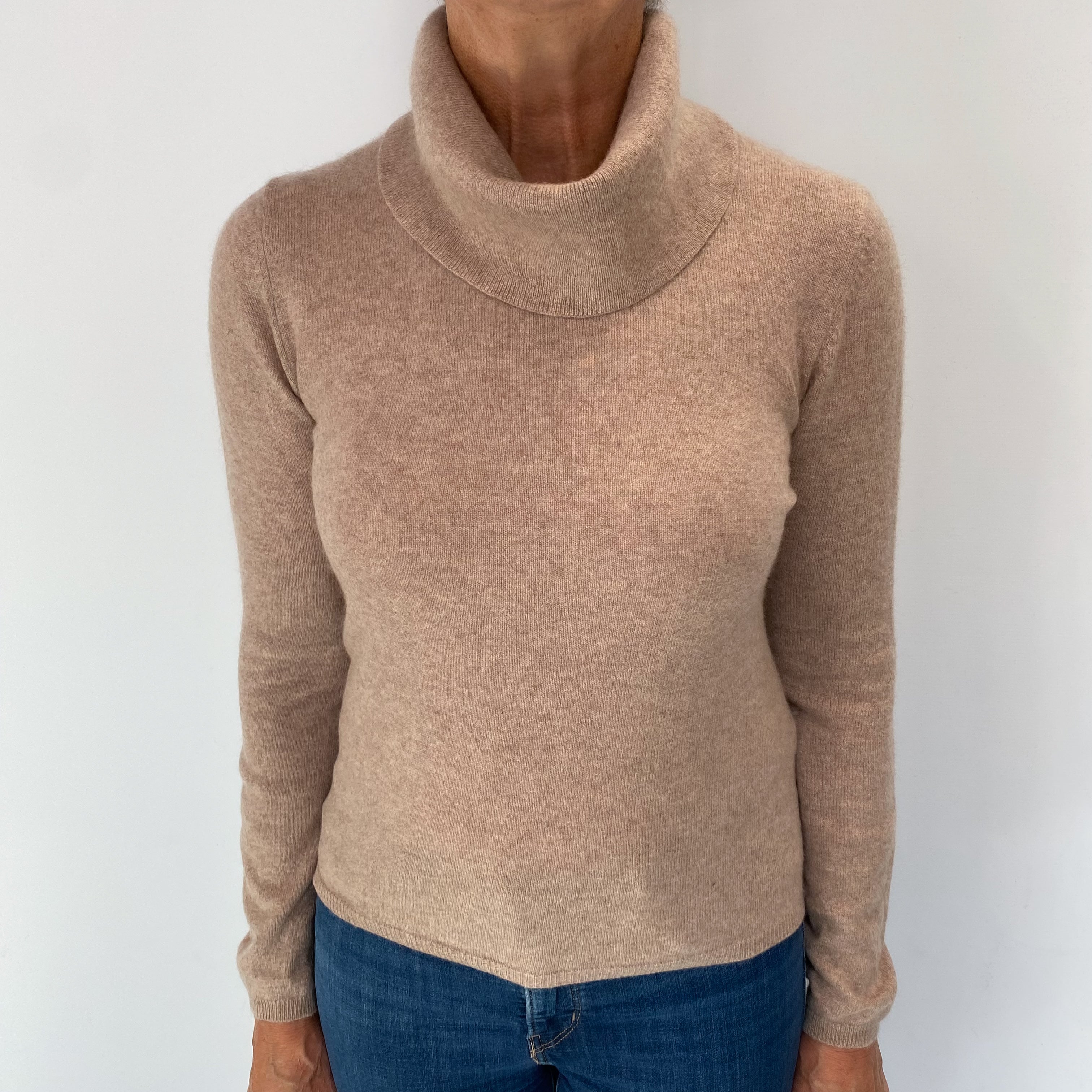 Biscuit Brown Cashmere Cashmere Polo Neck Jumper Medium