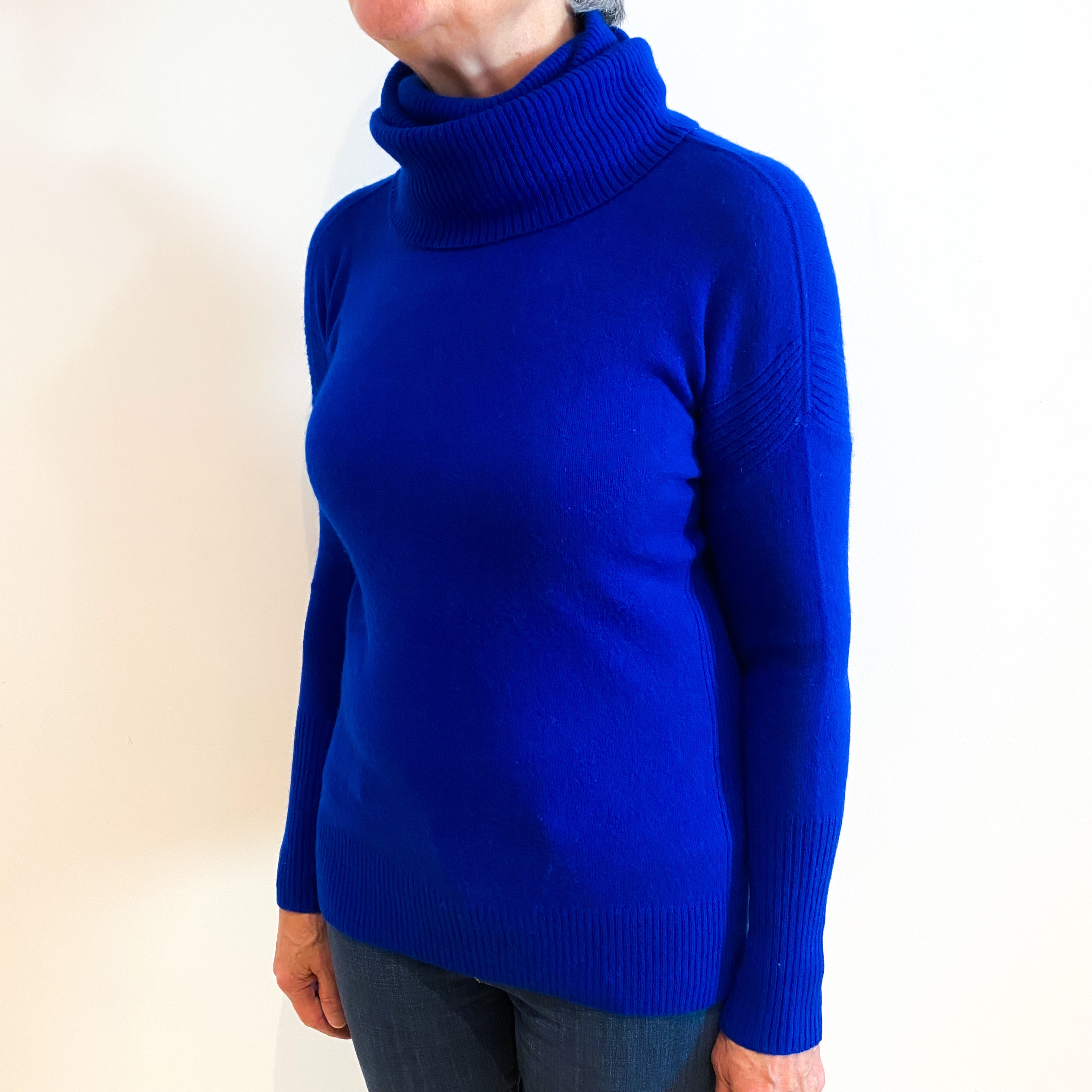 Cobalt Blue Cashmere Polo Neck Jumper Medium