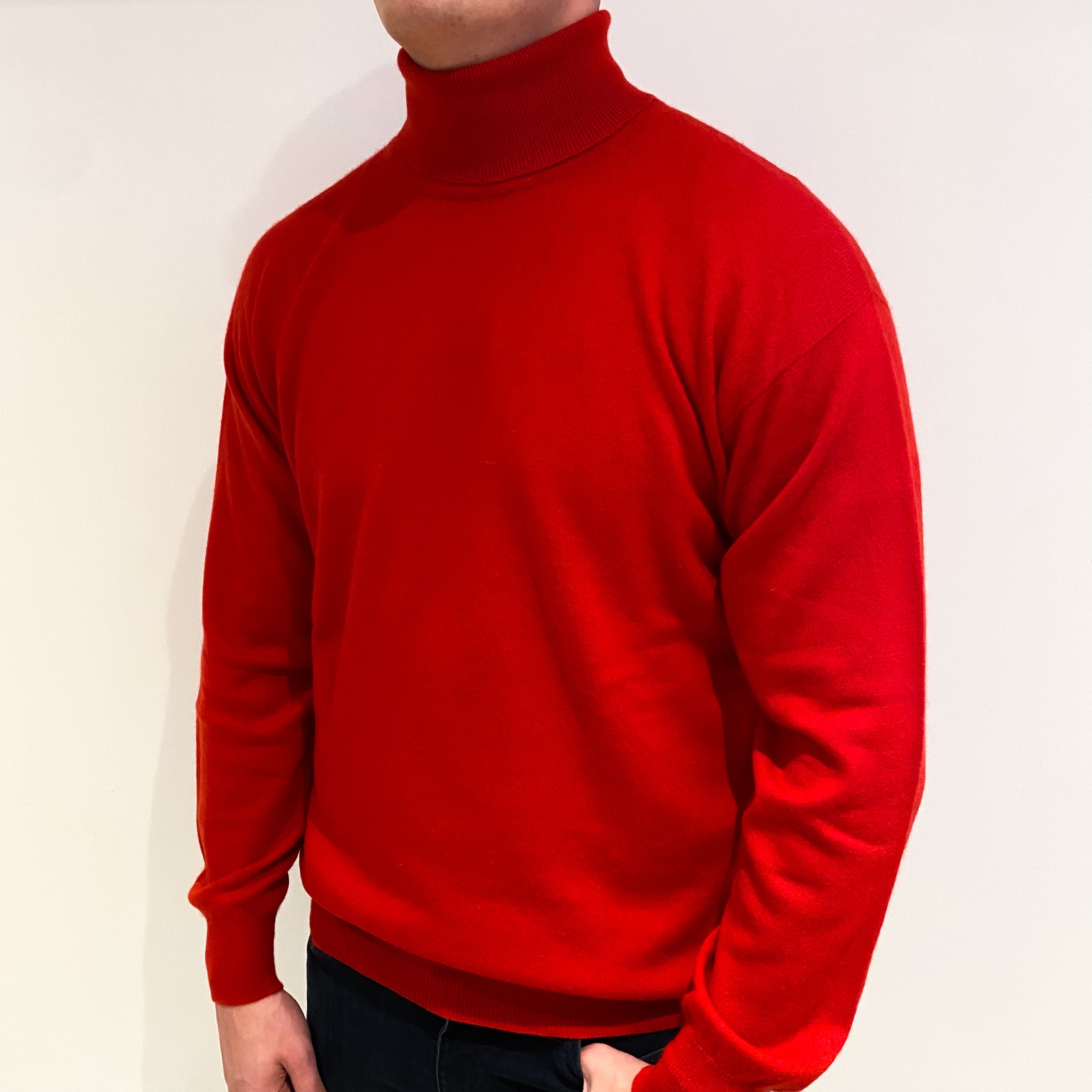 Men's Scarlet Red Cashmere Polo Neck Jumper XXL