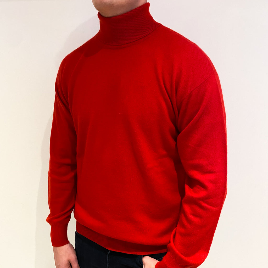 Men's Scarlet Red Cashmere Polo Neck Jumper XXL