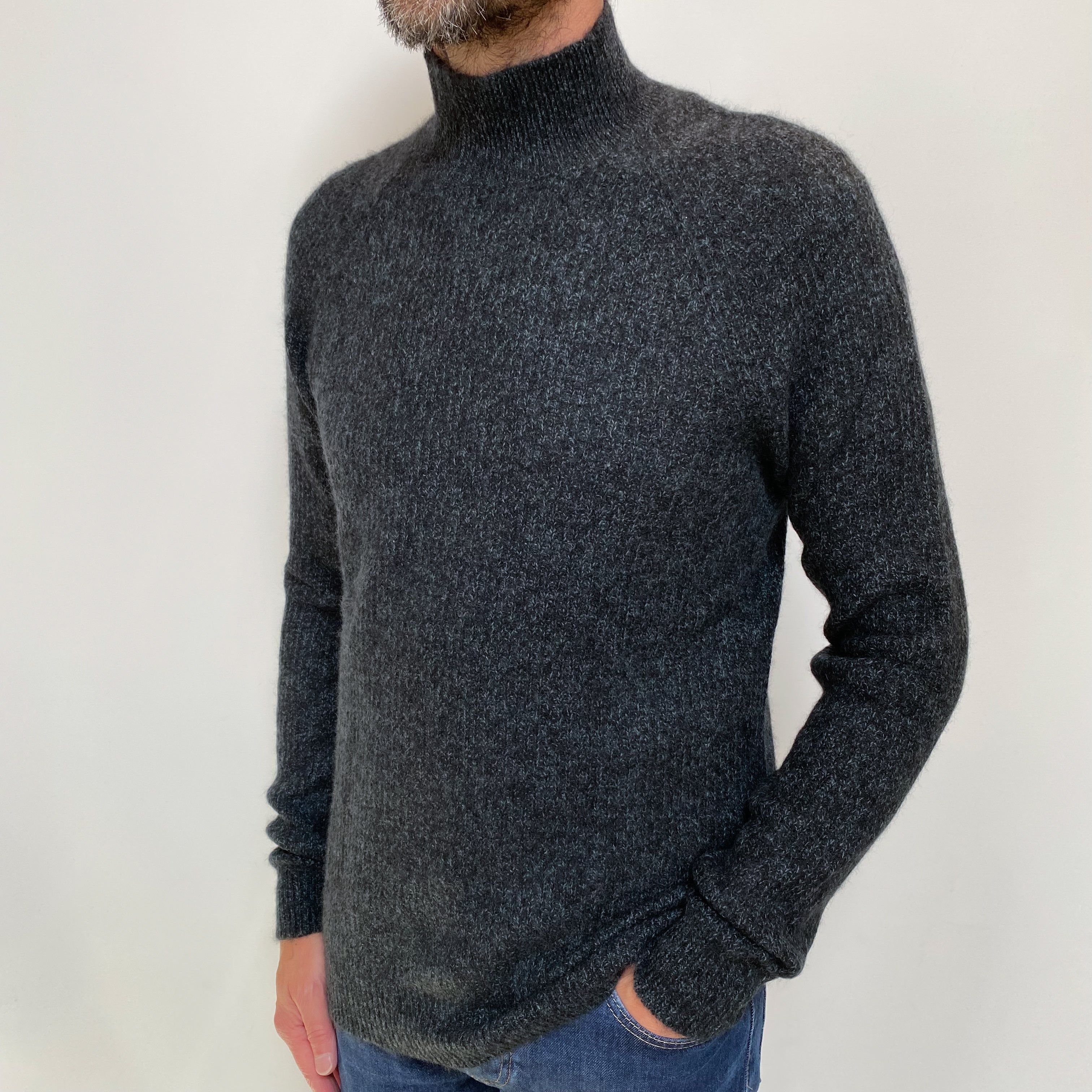 Men's Vince Grey Marl Cashmere Turtle Neck Jumper Small