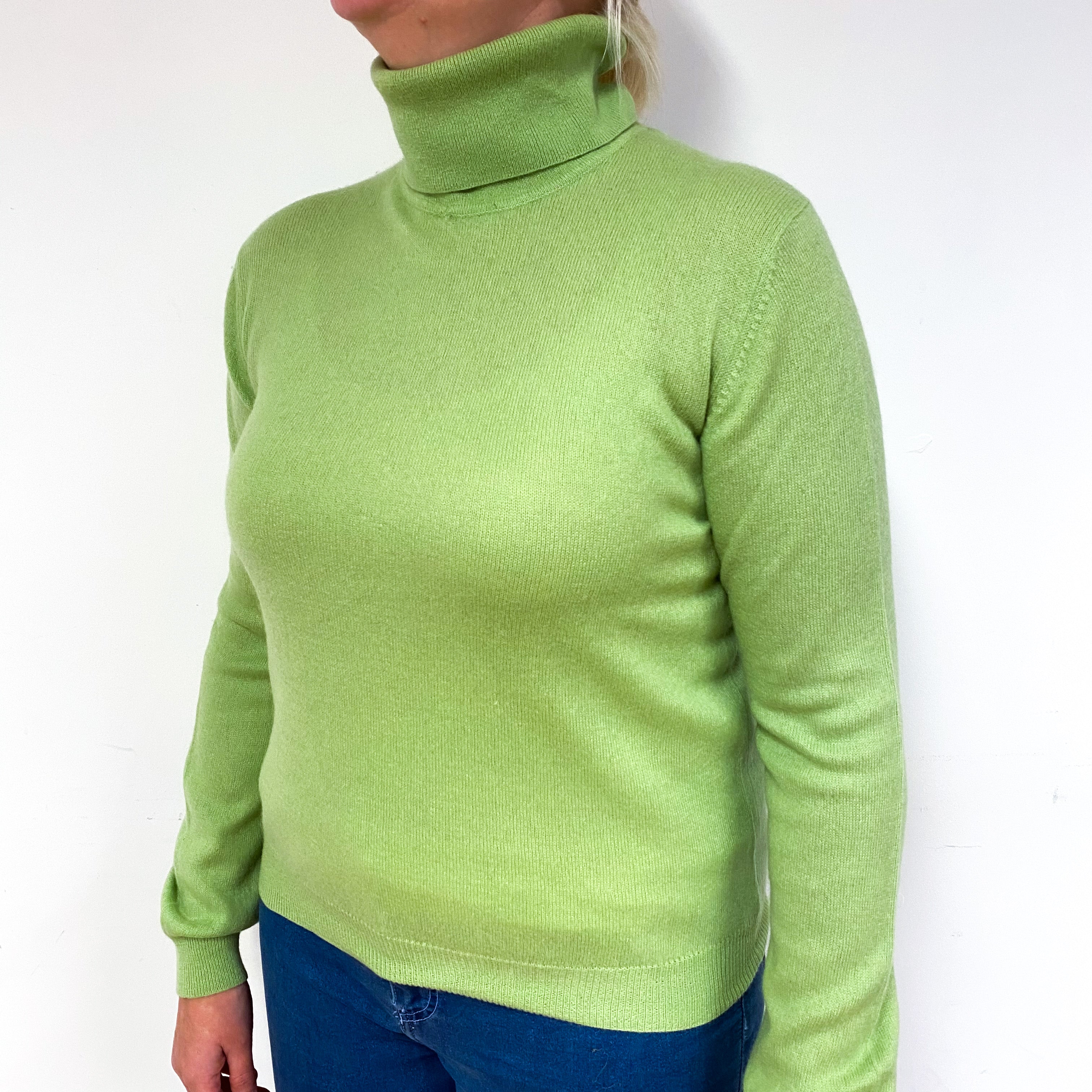 Lime Green Cashmere Polo Neck Jumper Large