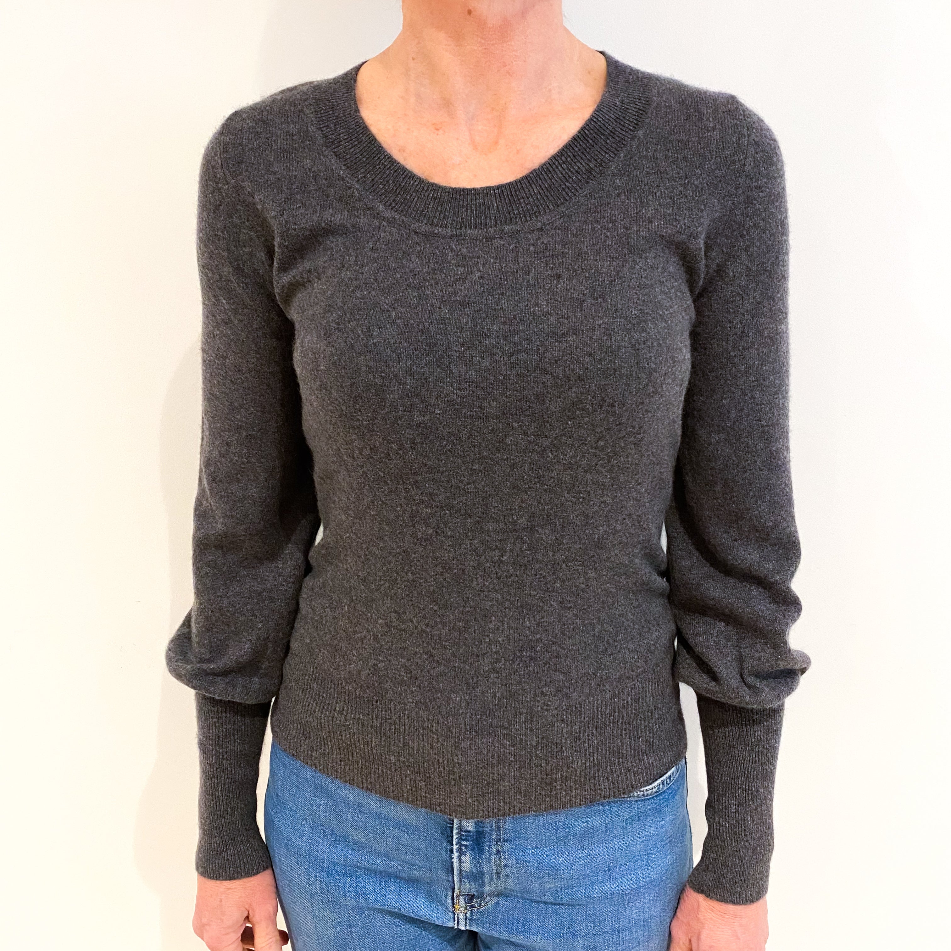 Jaeger Slate Grey Cashmere Scoop Neck Jumper Small