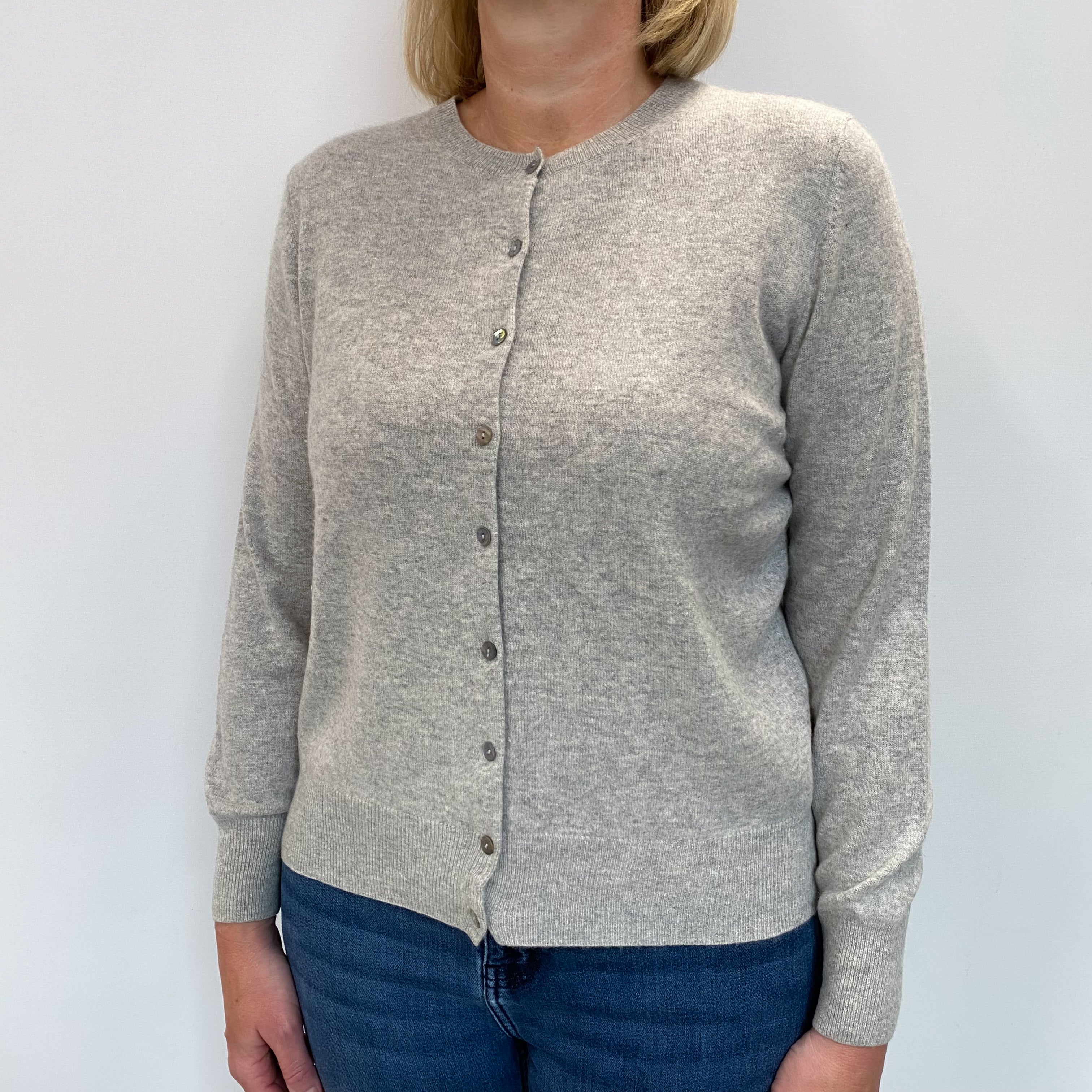 Smoke Grey Cashmere Crew Neck Cardigan Large