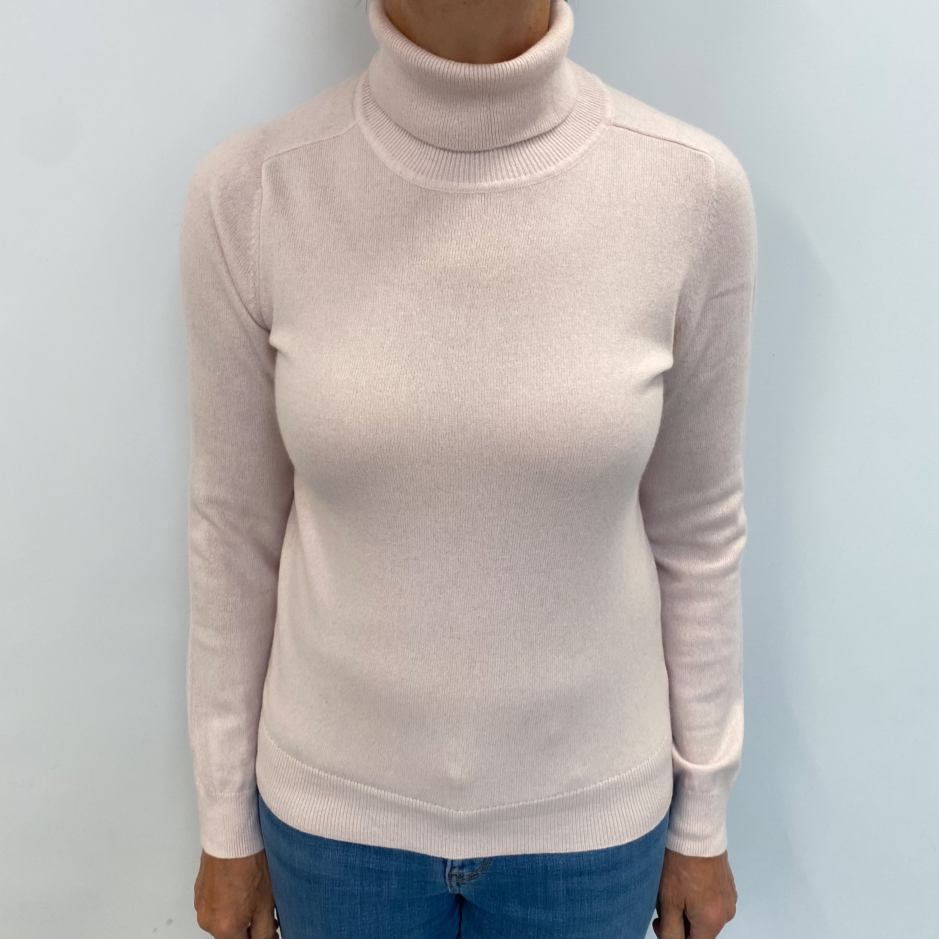 Ice Pink Cashmere Polo Neck Jumper Medium