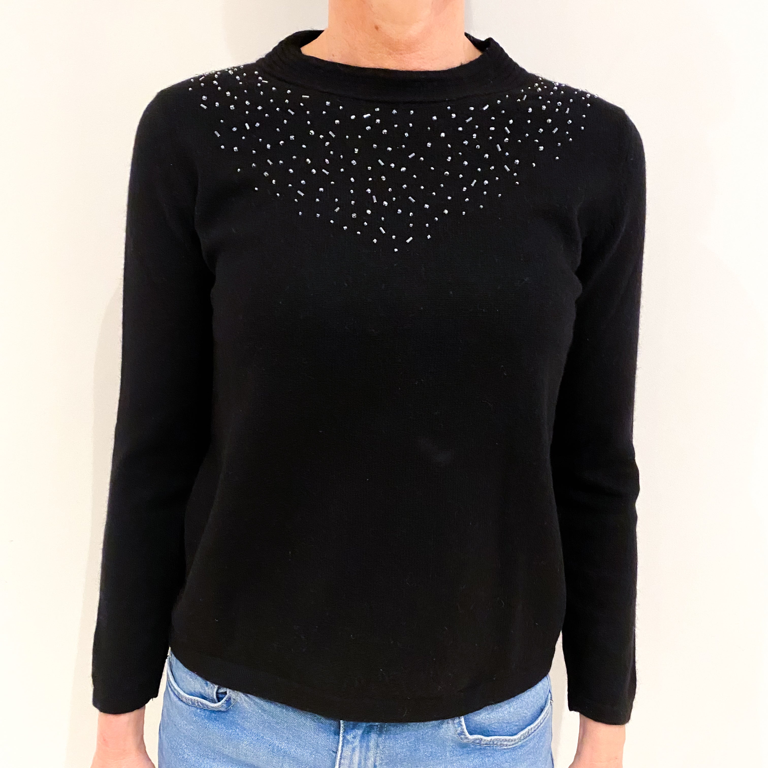 Black Beaded Cashmere Turtle Neck Jumper Small